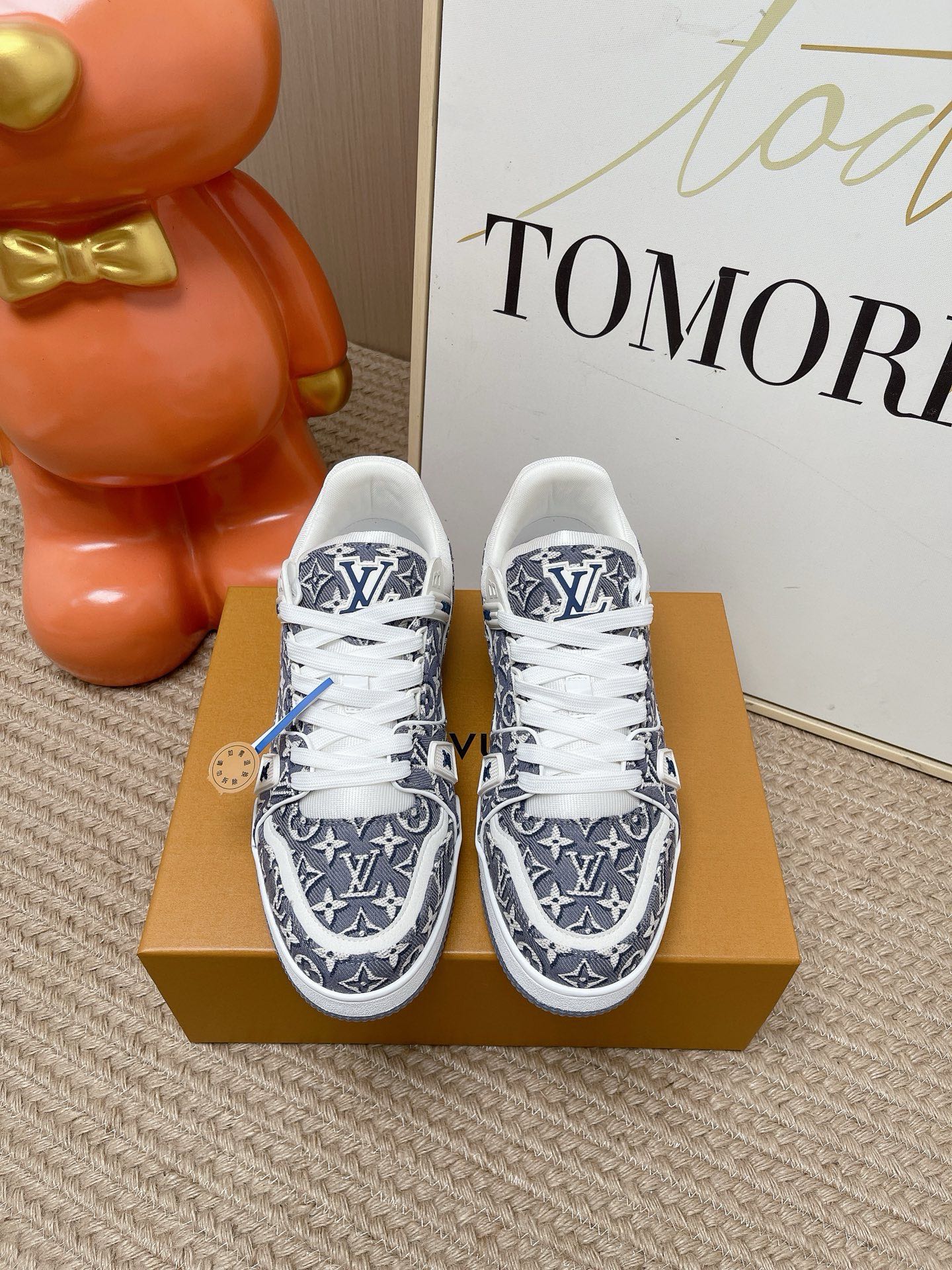 LV Light Monogram Denim Lace Up Skate Sneakers