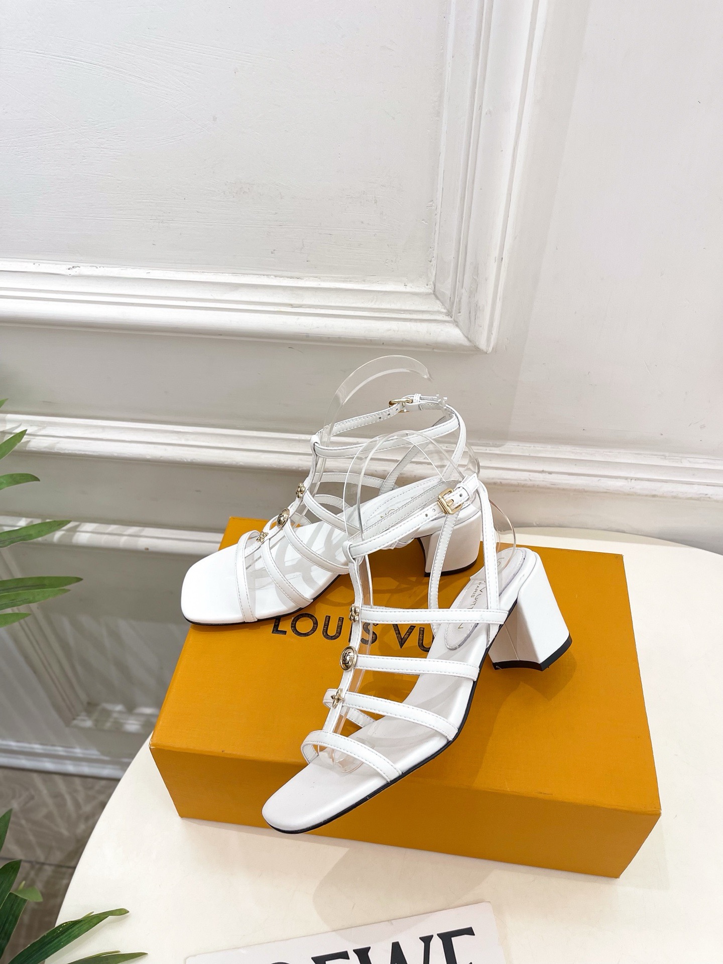 LV  Multi-Strap Metal Logo Block Heel Sandals