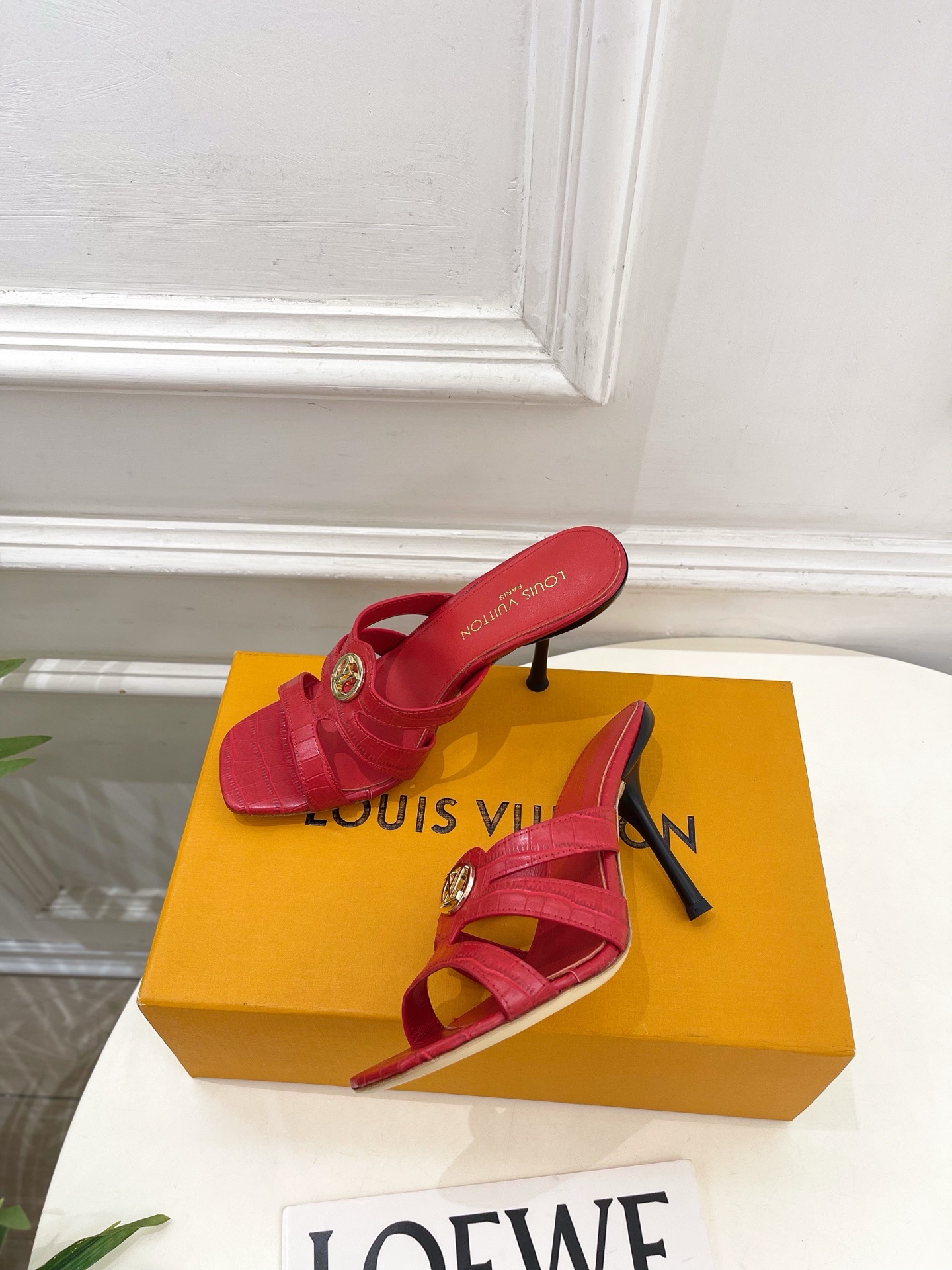 LV Checkered Multi-Strap Logo Slide Mules