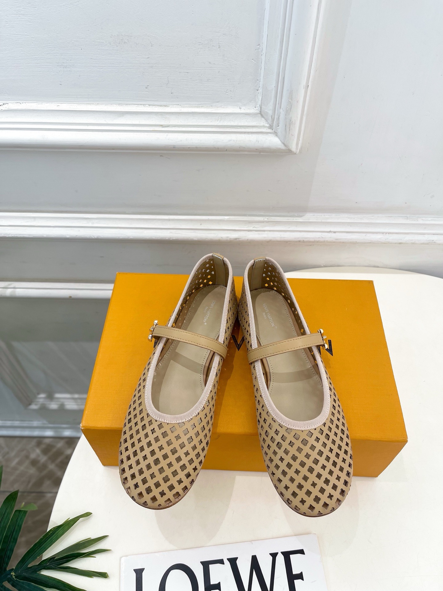 LV Nude Leather Buckle Mary Jane Flats