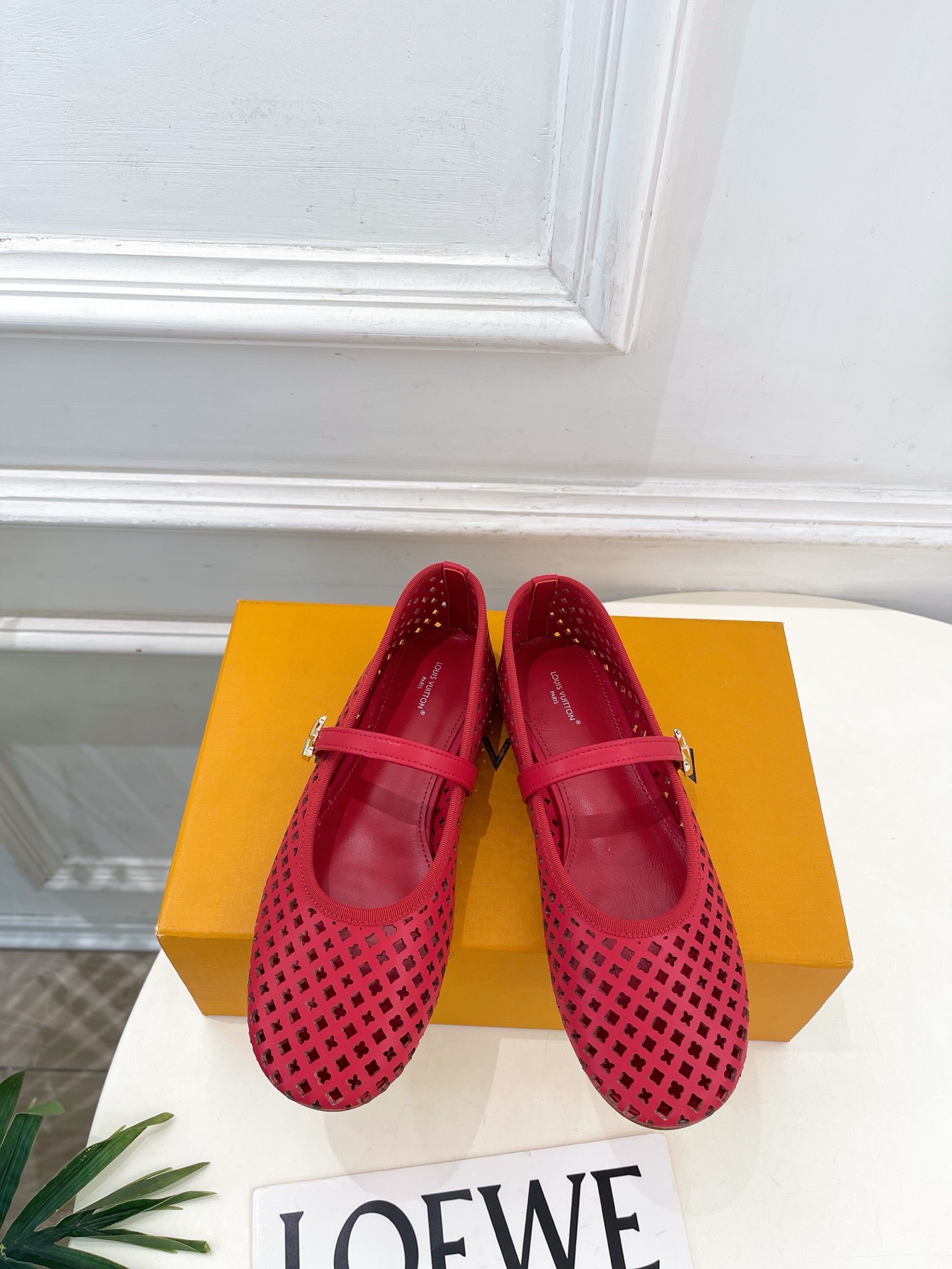 LV Nude Leather Buckle Mary Jane Flats