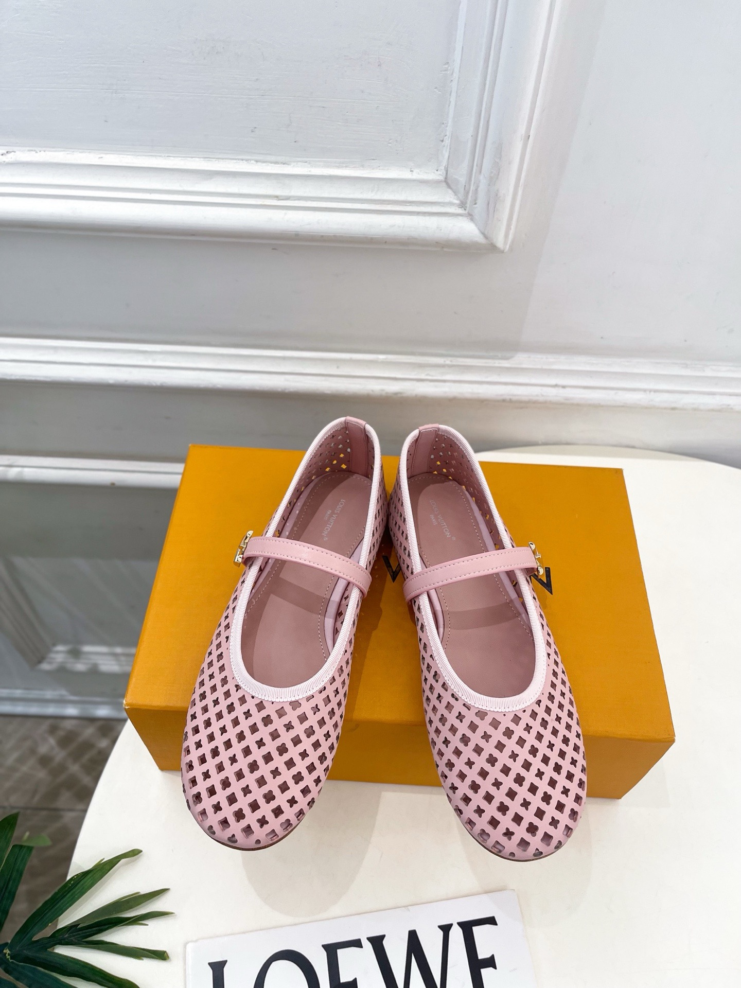 LV Nude Leather Buckle Mary Jane Flats