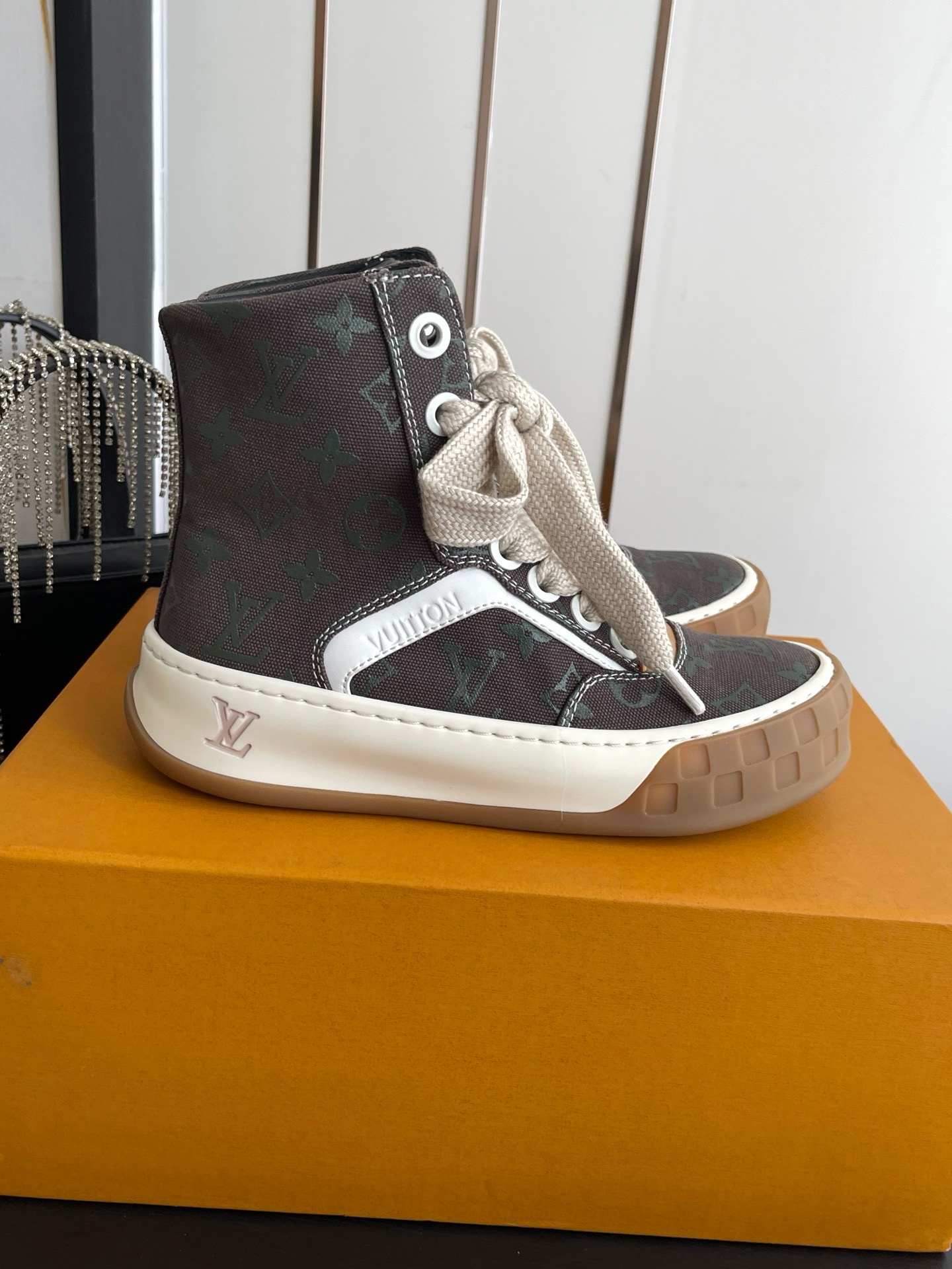 LV Monogram Denim High Top Canvas Sneakers