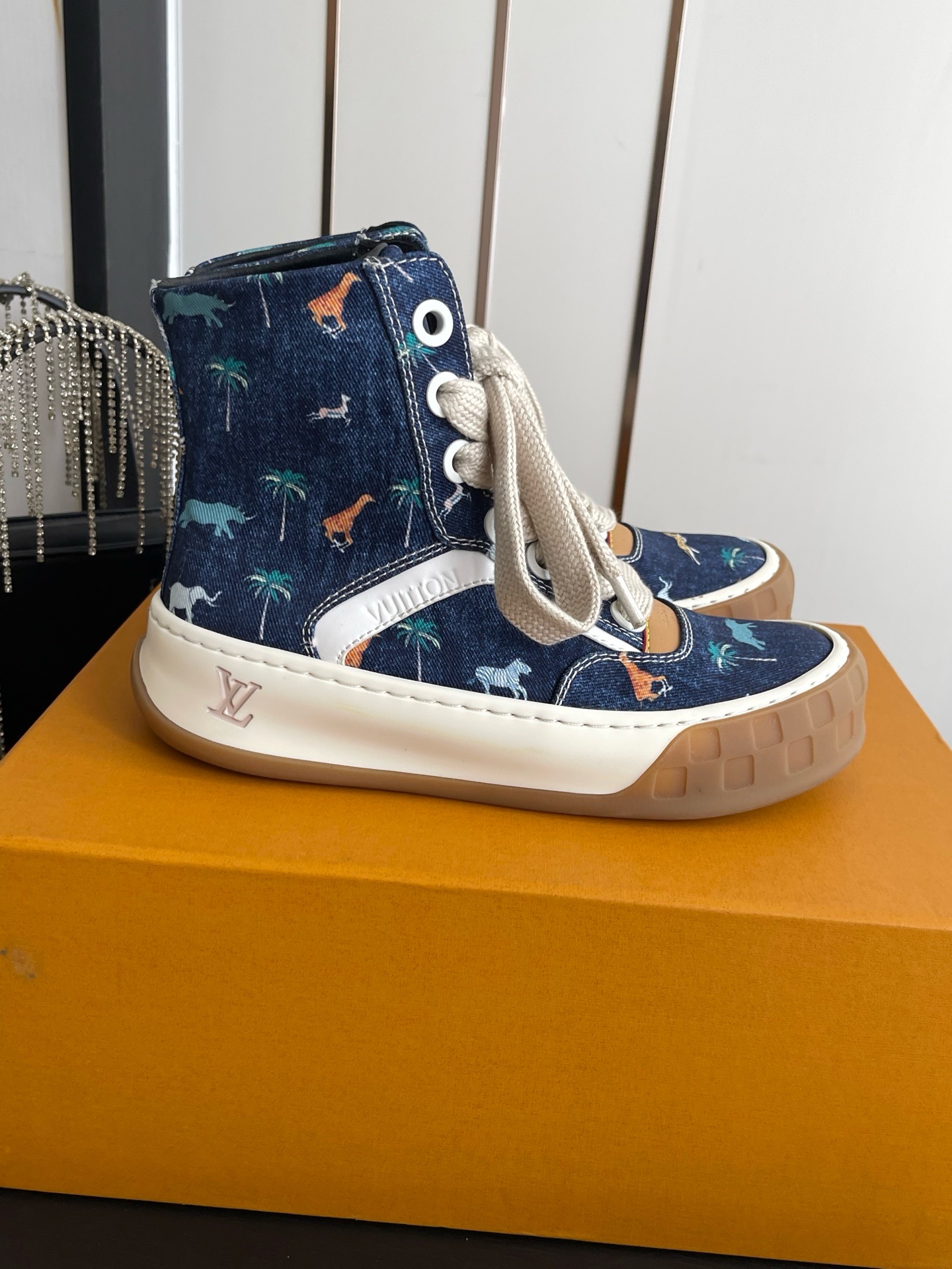 LV Monogram Denim High Top Canvas Sneakers