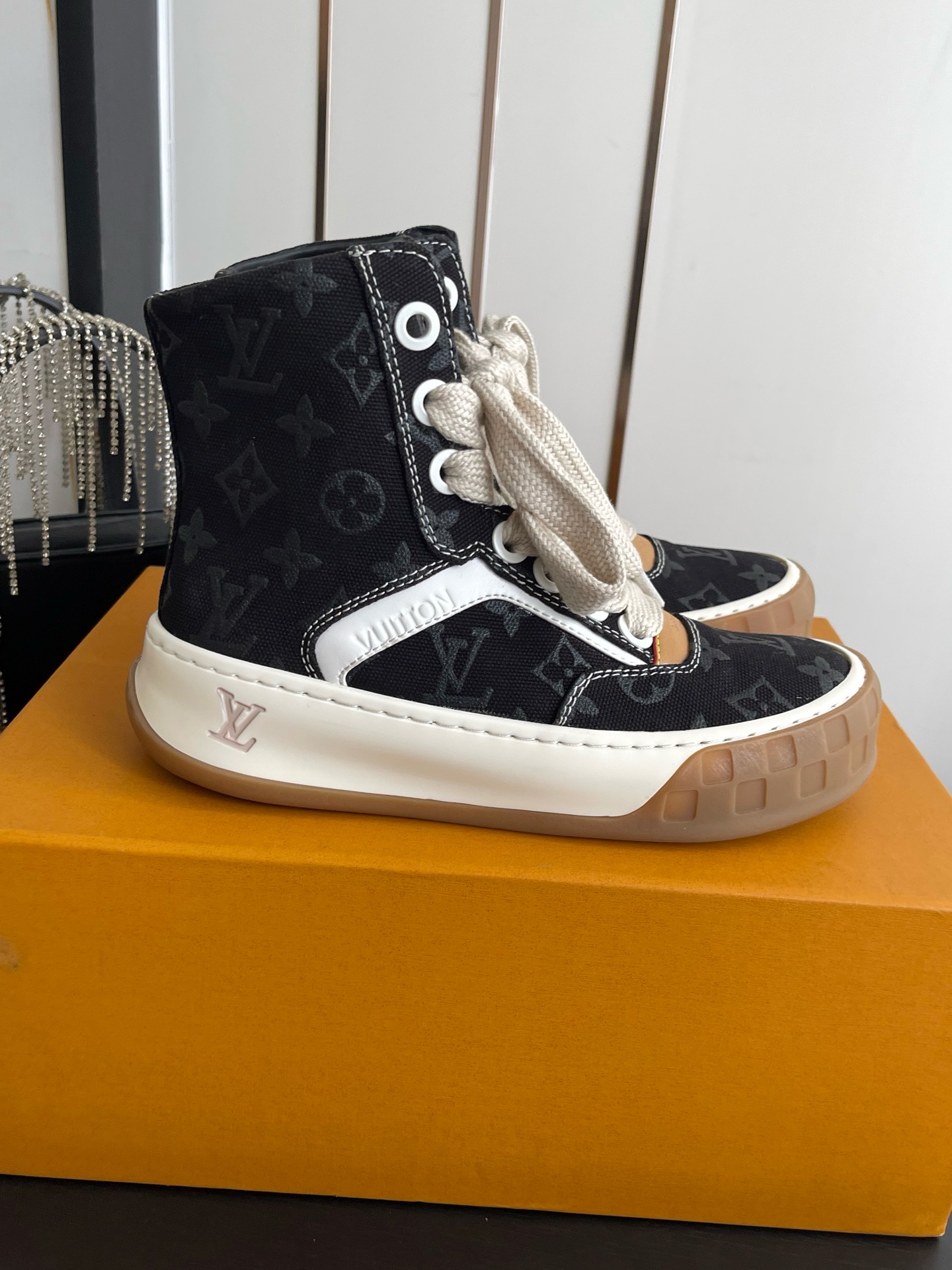 LV Monogram Denim High Top Canvas Sneakers