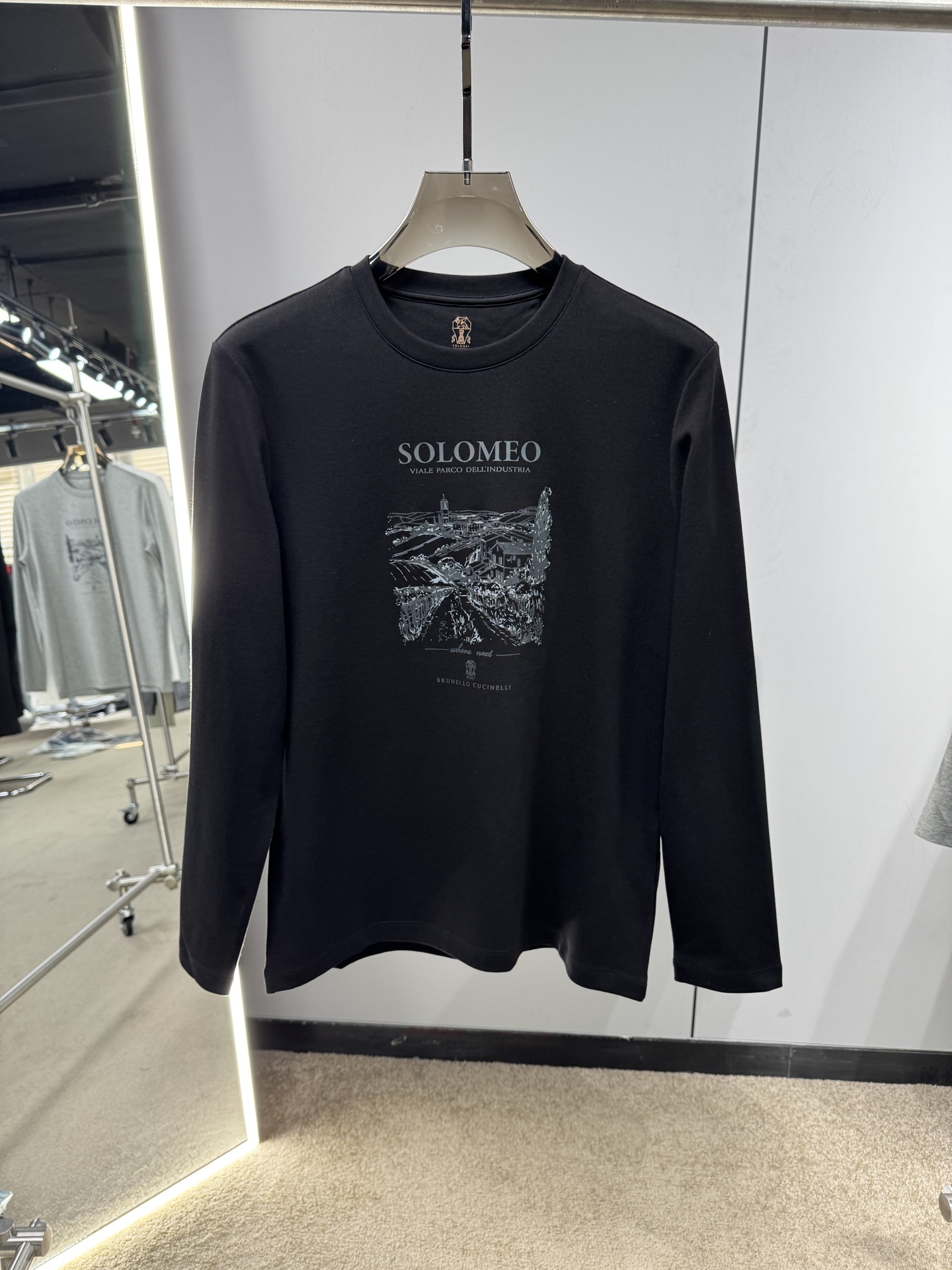 NO:570374,Brunello Cucinelli's new 2025 autumn and winter long-sleeved round-neck T-shirt; Creative inspiration meets ingenious materials to create this simple style round-neck long-sleeved T-shirt. The texture of pure cotton jersey is soft, skin-friendly and smooth to the touch.  In contrast with the 'Anamnesis' theme print decorated on the front panel, it highlights the deep meaning of thinking and cognition. The overall cut is crisp and smooth, with neat lines, taking into account comfort and taste. Size 48-56, brunello cucinelli, tees, t-shirt, alexander wang19860909Brunello Cucinelli2025秋冬新品长袖圆领T恤； 创意灵感邂逅匠心材质,共同塑造这款简约风格的圆领长袖T恤.纯棉汗布质感柔和亲肤、触感顺滑, 与前幅上装饰的“Anamnesis”主题印花,于对比中彰显思考与认知的深层意蕴.挺括流畅,线条利落的整体剪裁,兼顾舒适与品位.码数48-56,,brunello cucinelli,tees，t-shirt,alexander wang,Men's clothing