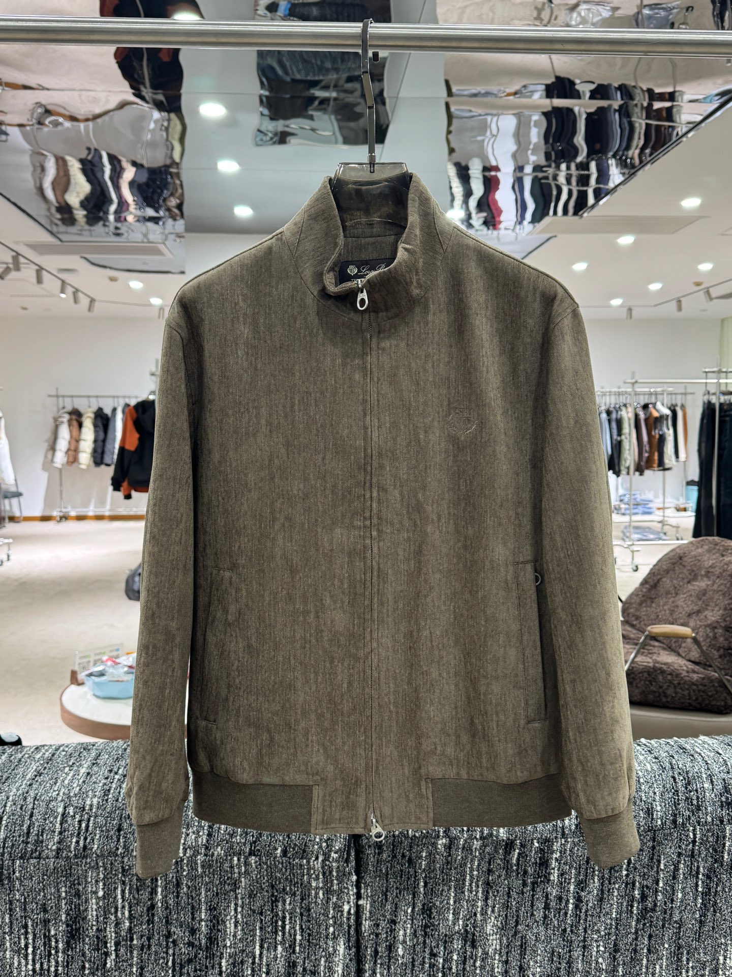 Loro Piana Brown Stand Collar Zip Jacket