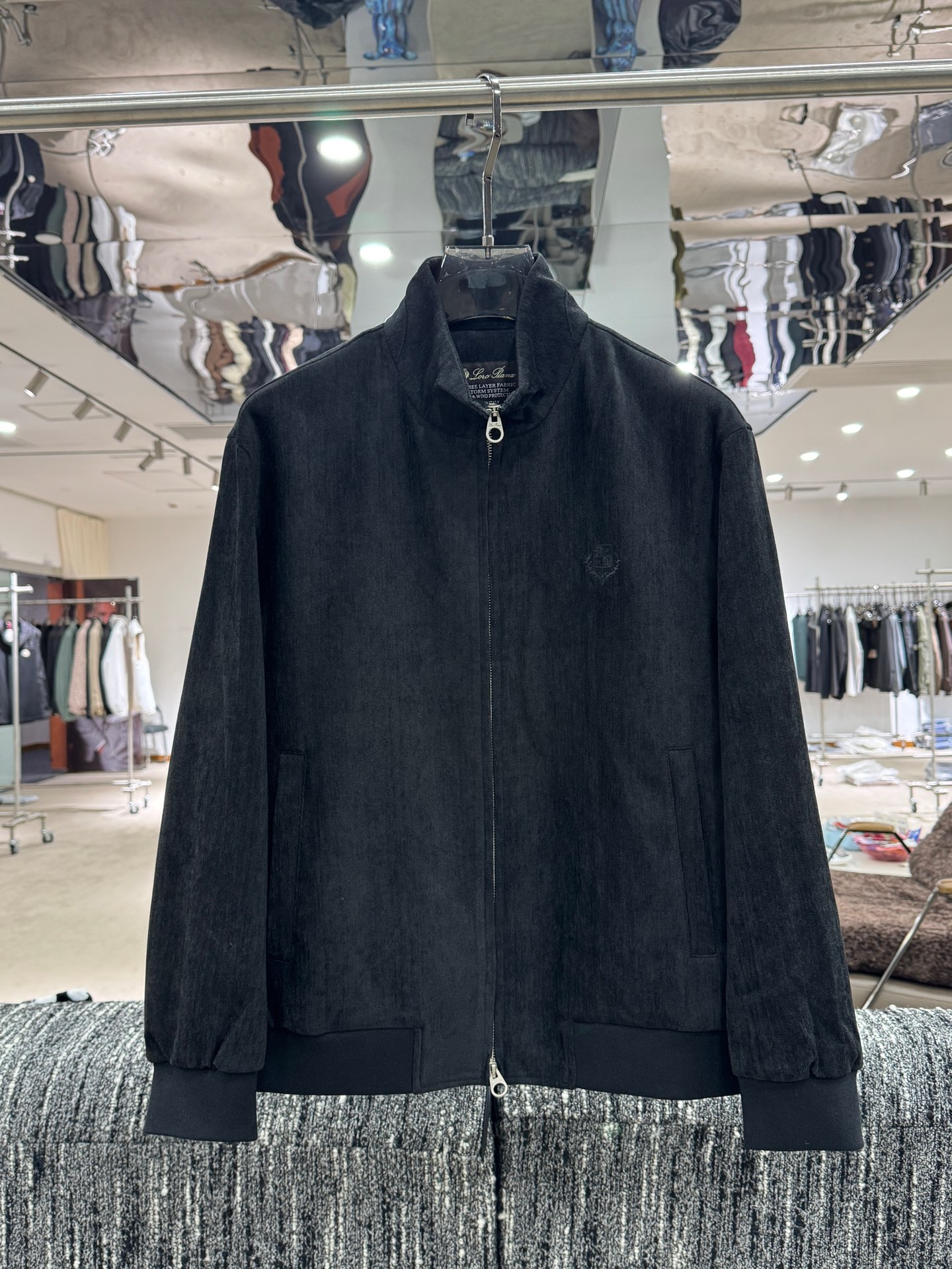 Loro Piana Navy Stand Collar Zip Jacket