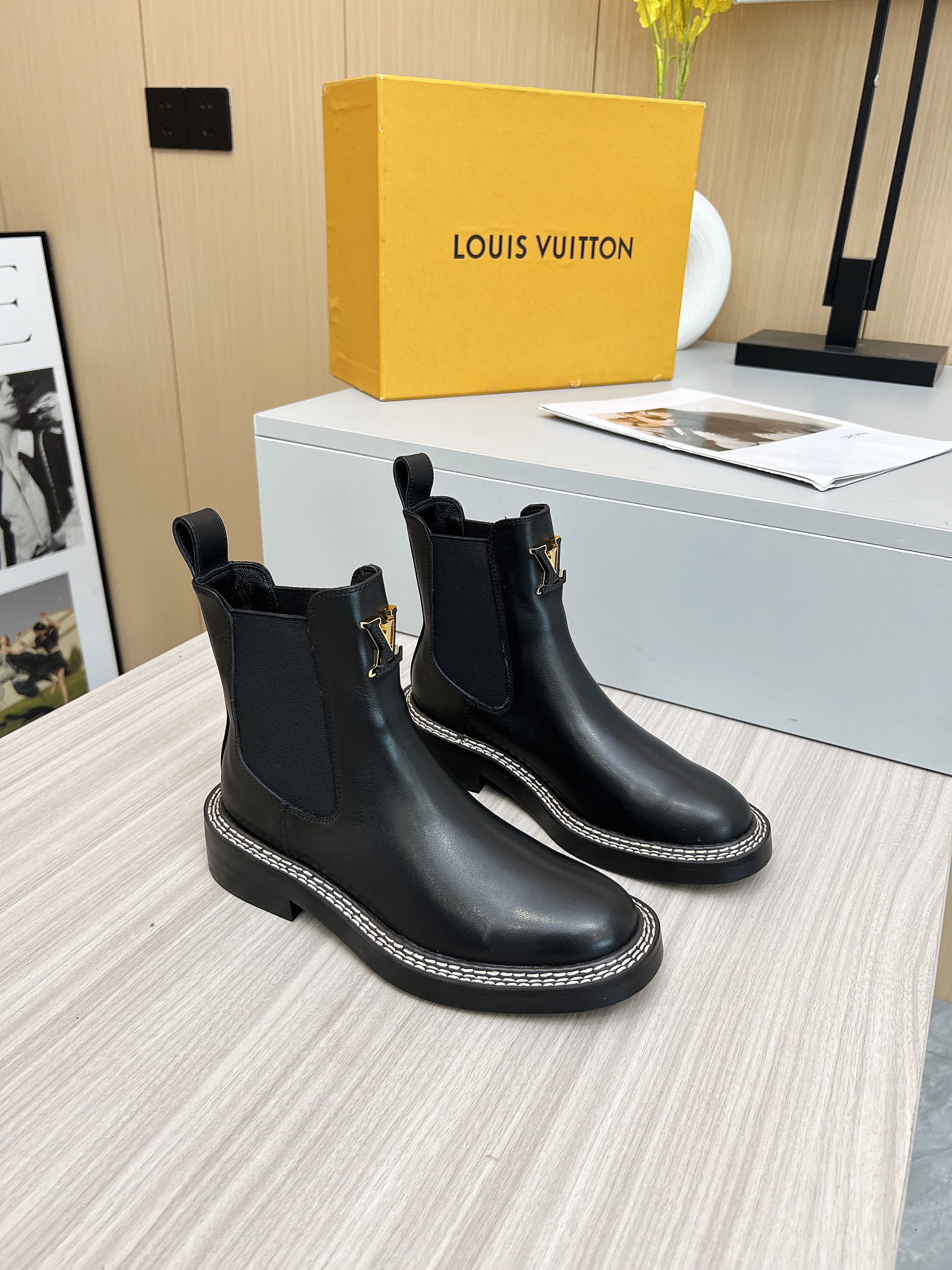 Louis Vuitton Short Boots Women Calfskin Cowhide Sheepskin