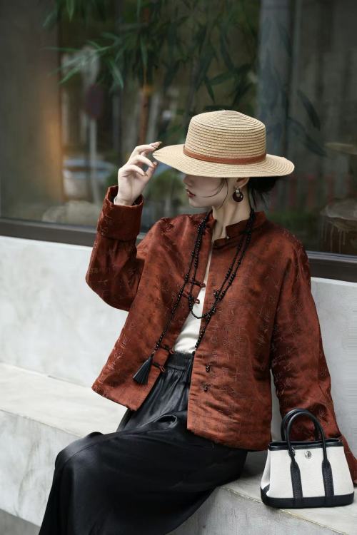 Elegant New Chinese Style Mandarin Collar Silk Blend Jacquard Jacket 1 Elegant New Chinese Style Mandarin Collar Silk Blend Jacquard Jacket