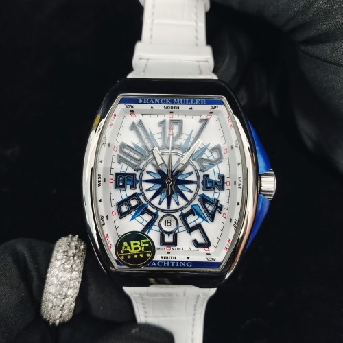 Franck Muller Vanguard Yachting V45 Montre Homme - Cadran Blanc et Bracelet en Cuir 1 Franck Muller Vanguard Yachting V45 Montre Homme - Cadran Blanc et Bracelet en Cuir