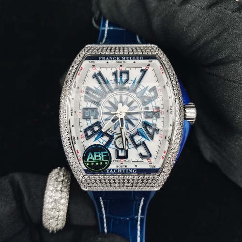 Franck Muller Vanguard Yachting Diamond Watch, Blue Leather Strap, Swiss Made 1 Franck Muller Vanguard Yachting Diamond Watch, Blue Leather Strap, Swiss Made
