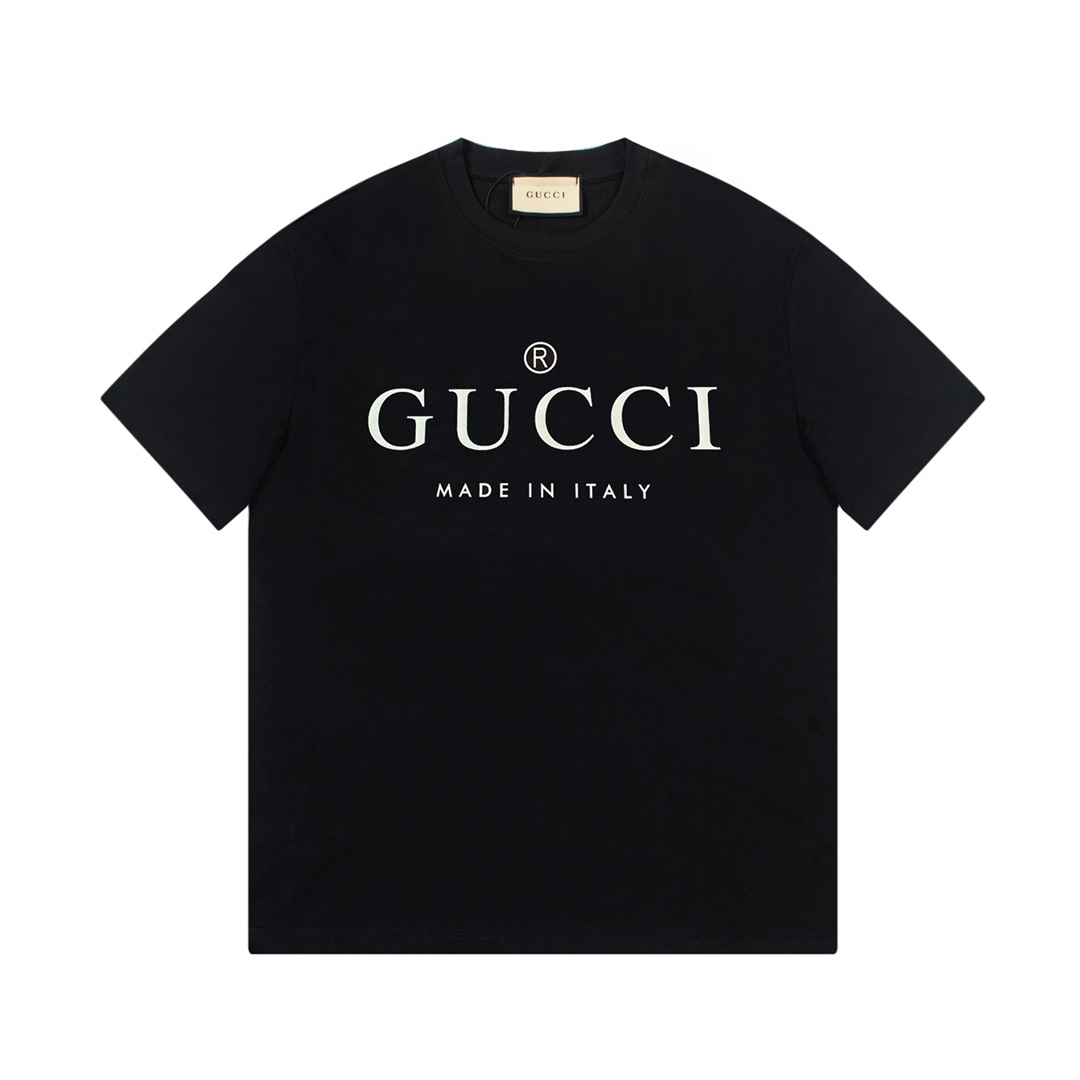 Gucci Clothing T-Shirt Black White Unisex Spring/Summer Collection Short Sleeve