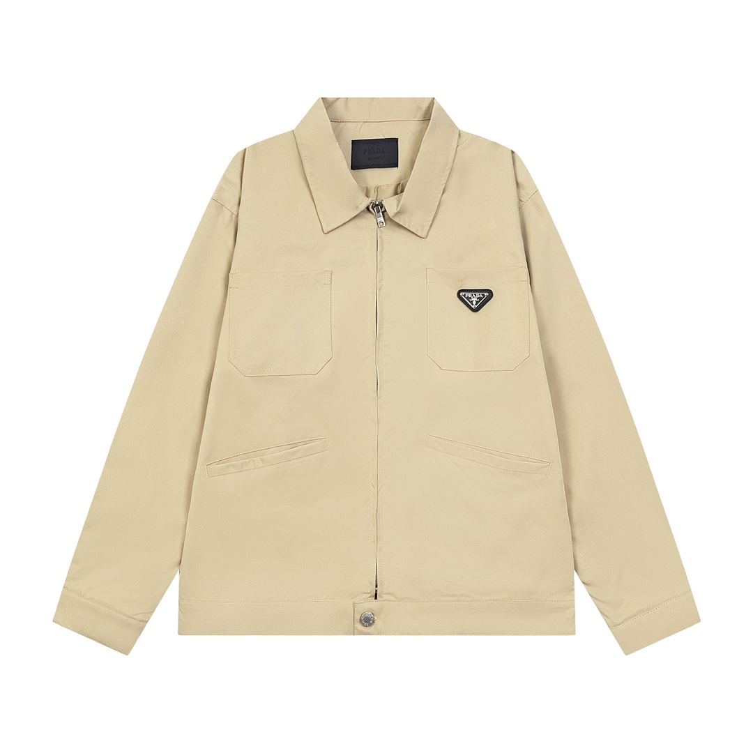 PRADA/Prada Chaqueta elástica decorada con logo de triángulo metálico para hombre, súper de moda, el último color lavad…