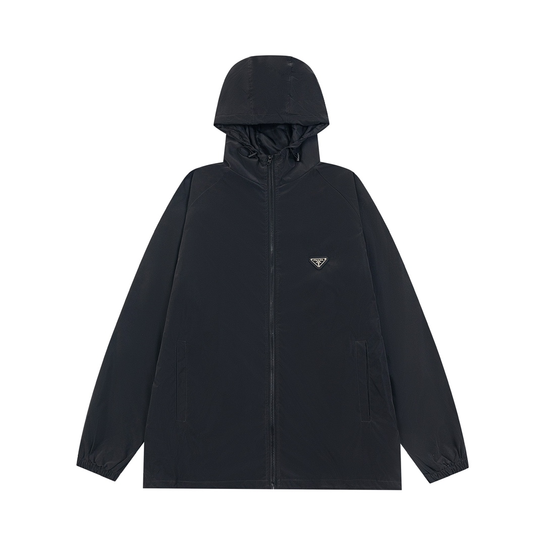 2024 nueva chaqueta con capucha informal para parejas con insignia del logotipo del triángulo de metal de Prada, clásic…