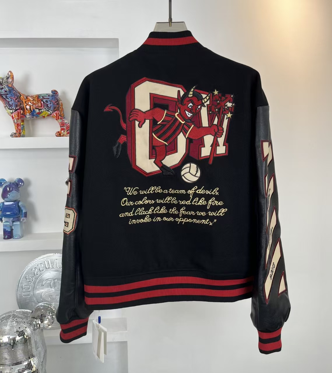 MMA S39#, offwhite24ss heavy-duty embroidered baseball suit, with wool in it. Black size: S M L XL - 图片 2
