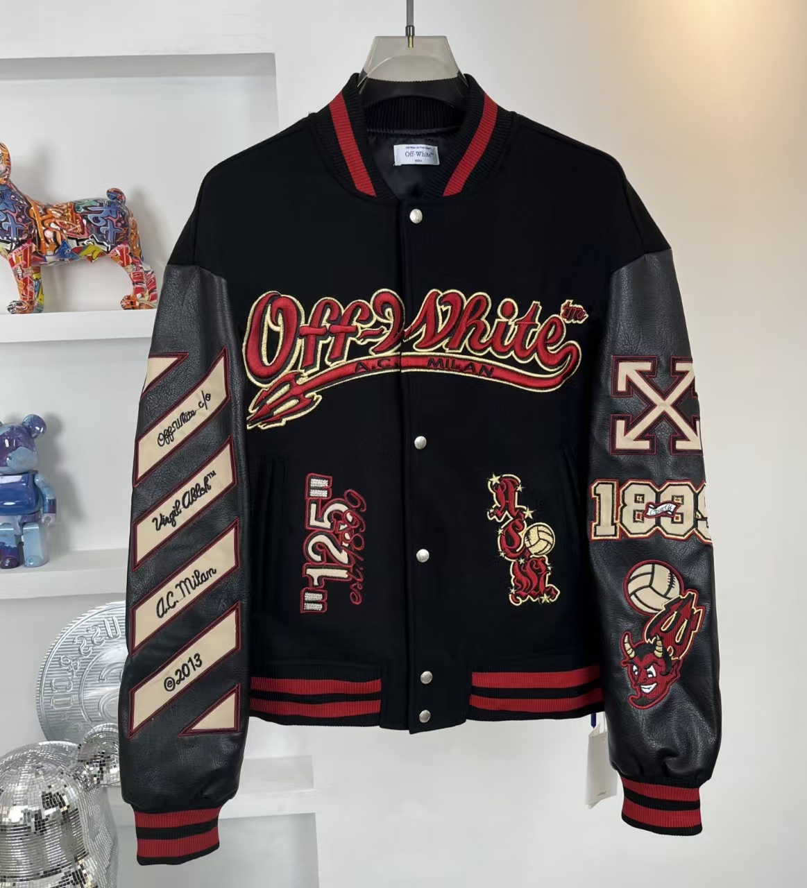 MMA S39#, offwhite24ss heavy-duty embroidered baseball suit, with wool in it. Black size: S M L XL - 图片 1