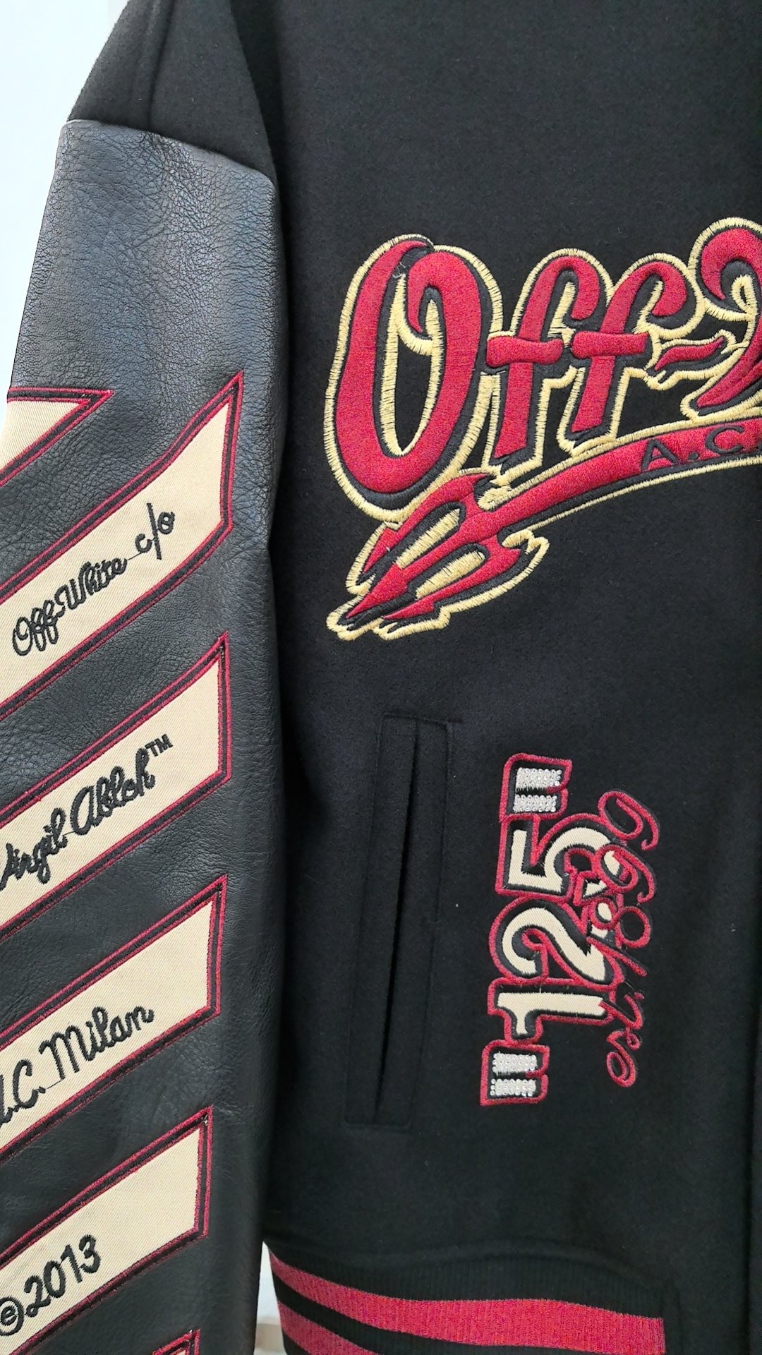 MMA S39#, offwhite24ss heavy-duty embroidered baseball suit, with wool in it. Black size: S M L XL - 图片 6