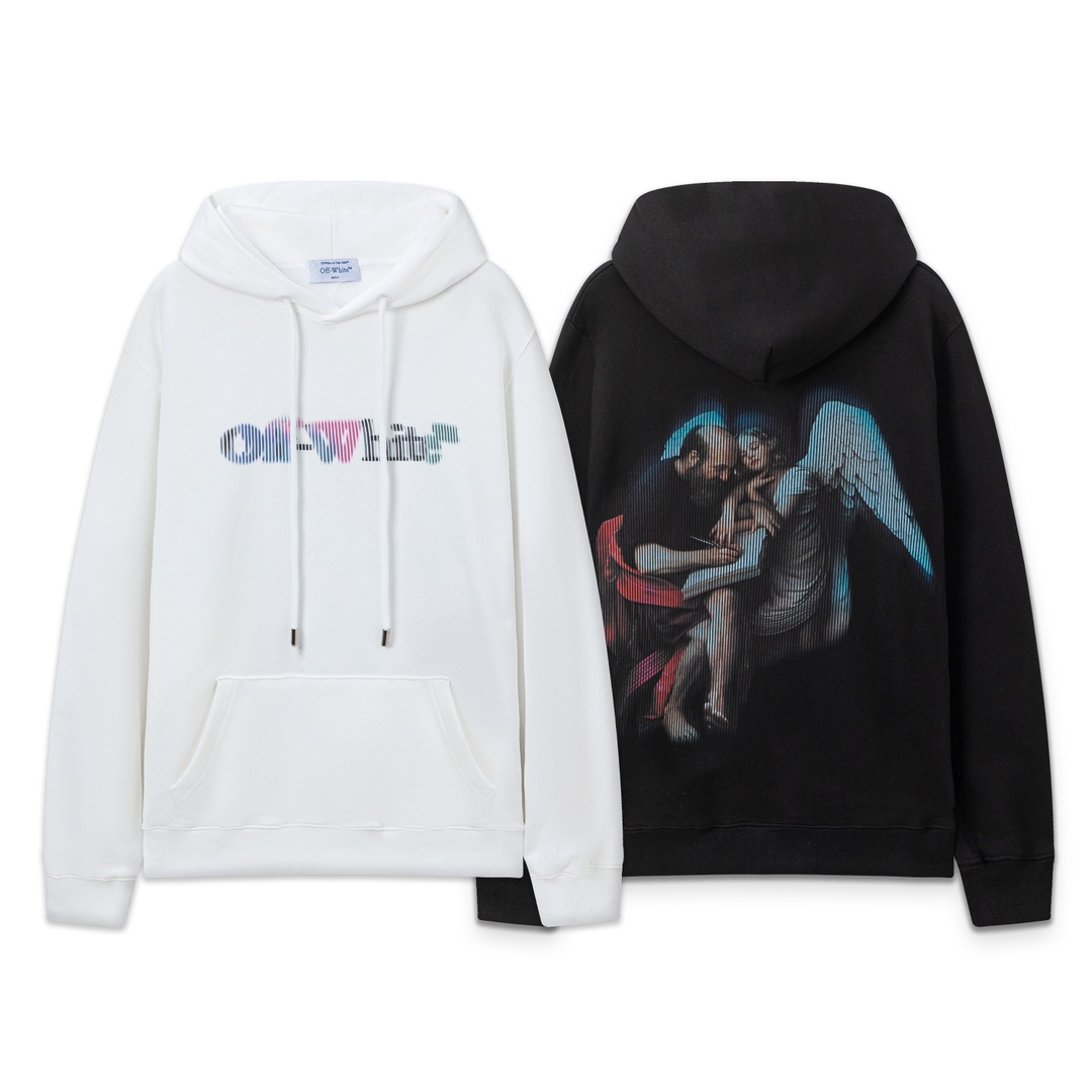 9082#P123, off white 25ss nueva sudadera con capucha holgada de ángel y anciano, colores: negro, blanco, tallas: S M L …