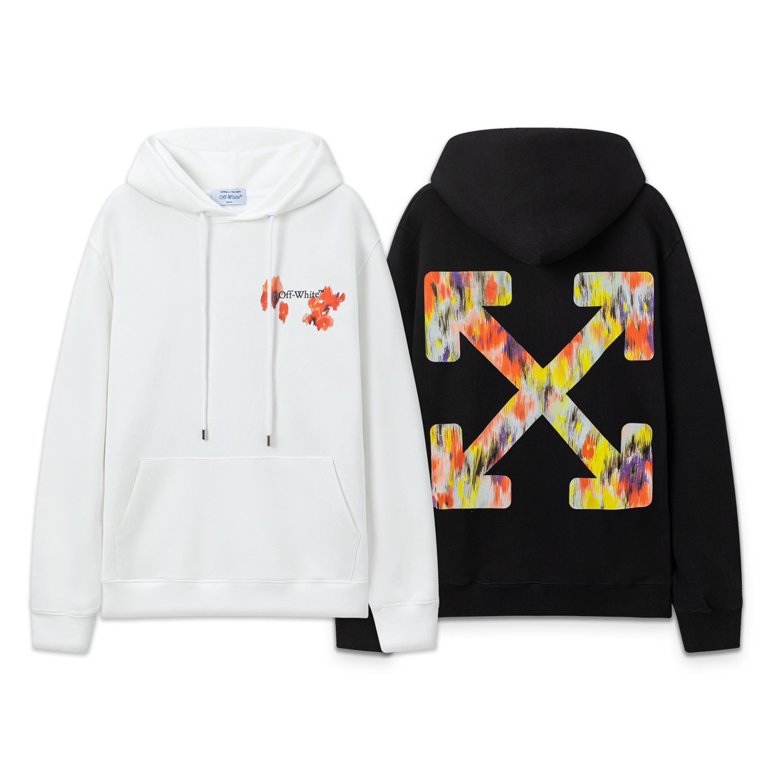 9097#P113, off white 25ss nuevo sudadera con capucha de corte holgado con flecha Colores: negro, blanco Tallas: S M L XL