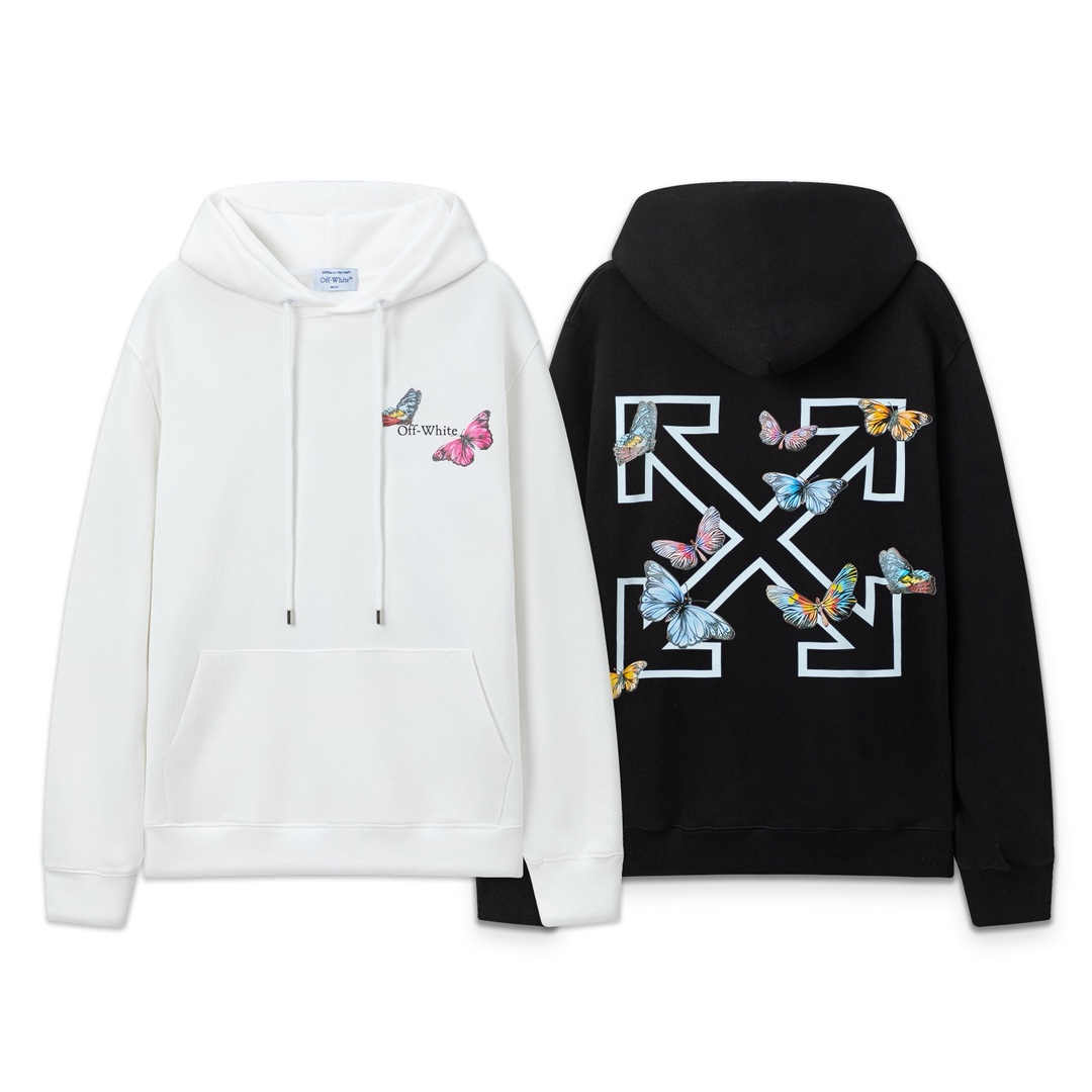 9099#P113, off white 25ss nuevo sudadera con capucha de corte holgado con mariposa y flecha Colores: negro, blanco Tall…