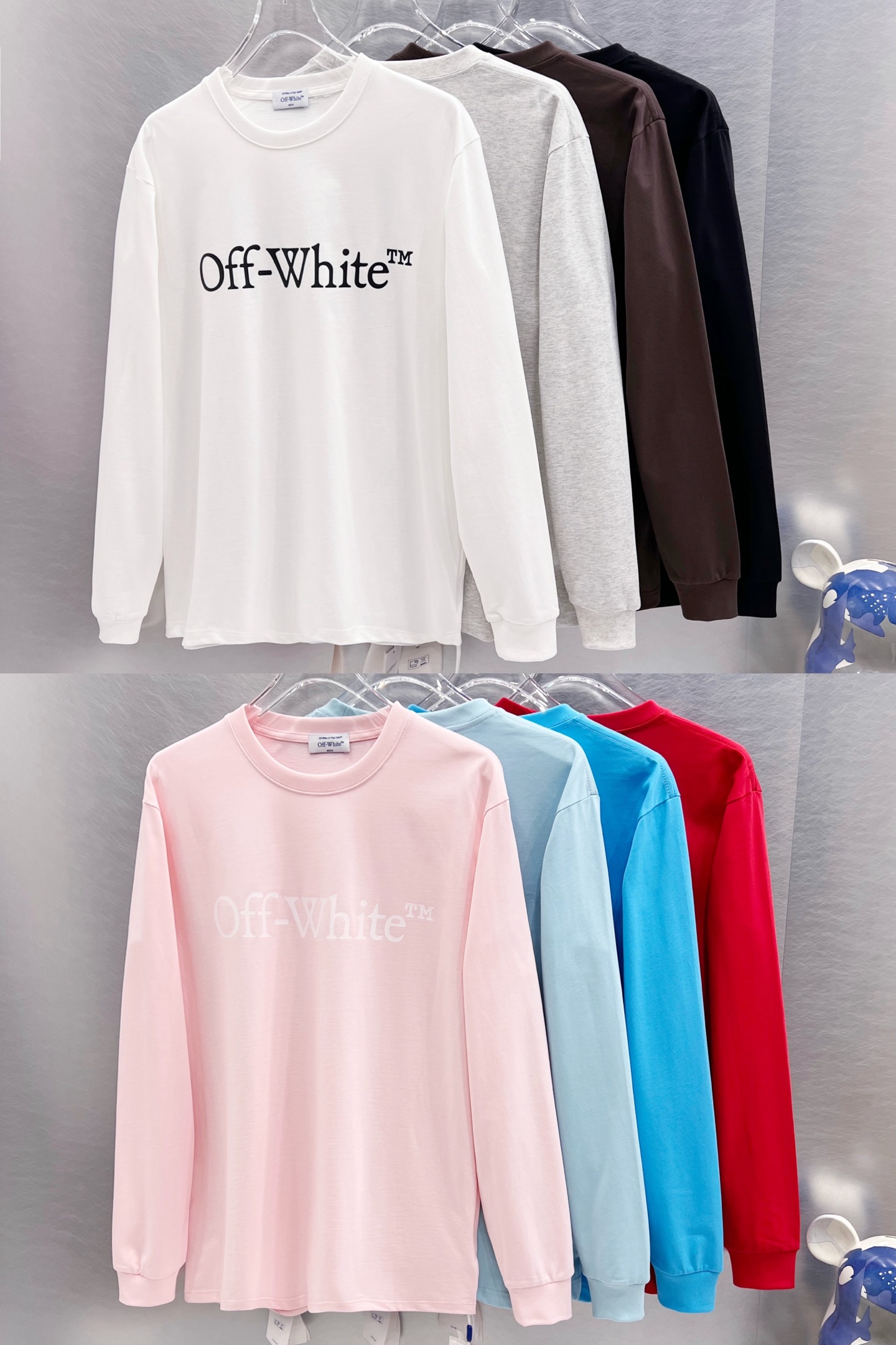 P75, OFF-WHITE OW camiseta de manga larga básica con logo, nuevos colores. Diseño minimalista de letras clási…