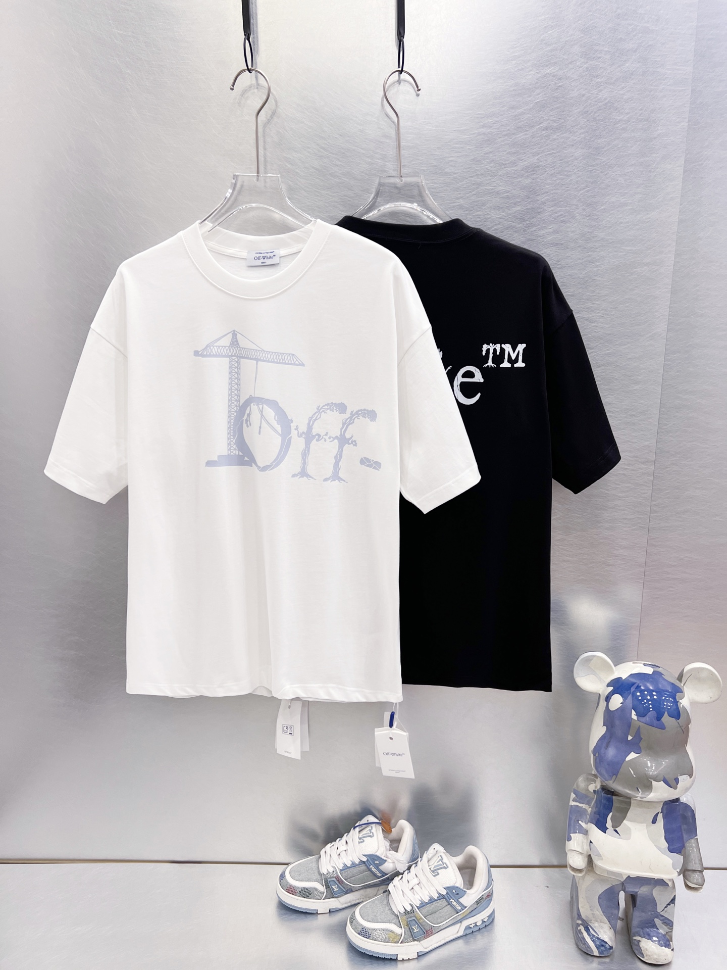 P65, camiseta de manga corta de OFF-WHITE OW con graffiti de grúa de construcción, nueva colección. Serie clásica de gr…