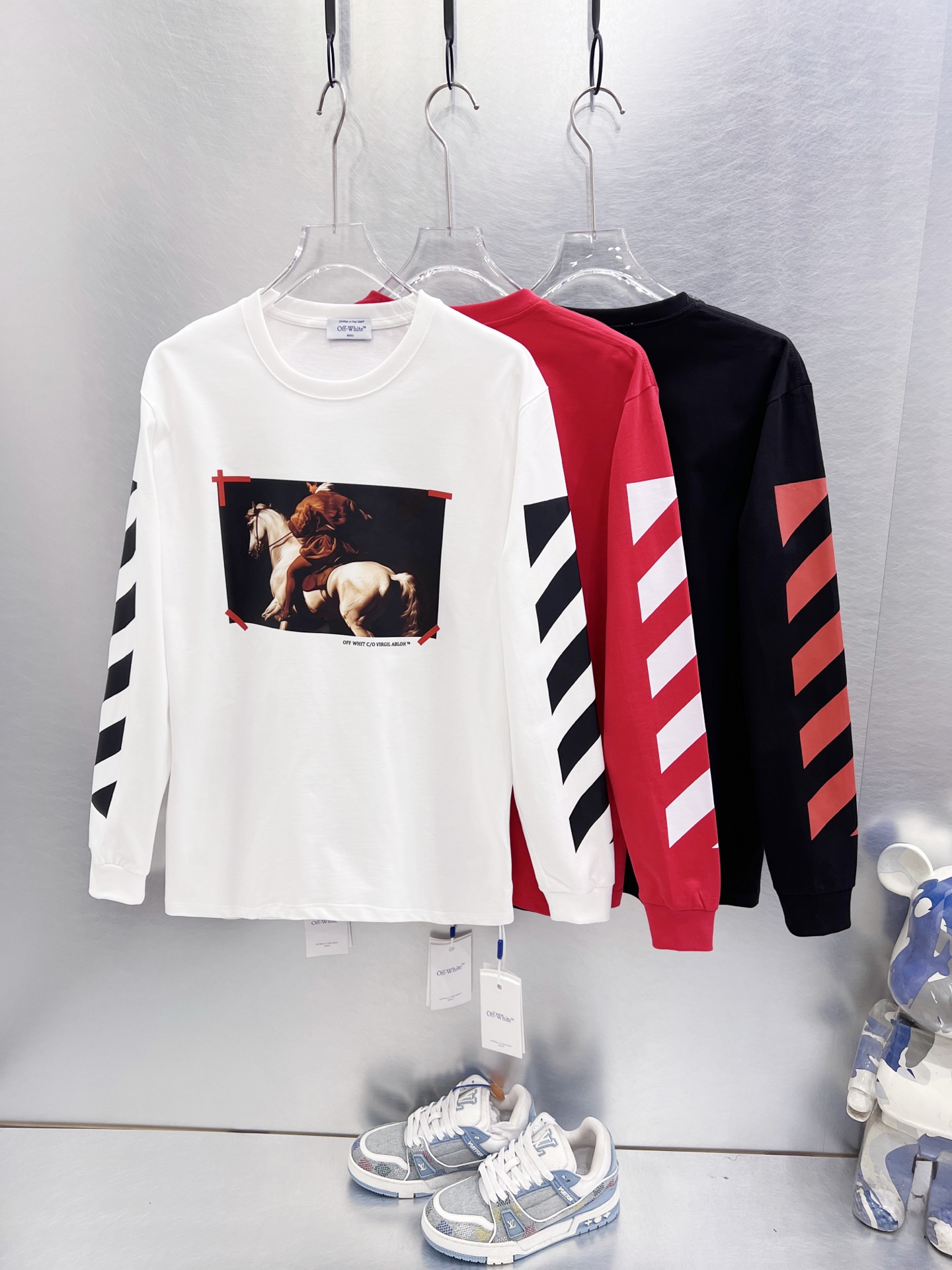 P85, OFF-WHITE OW camiseta de manga larga con pintura al óleo de caballero clásico, fusiona pintura al óleo c…
