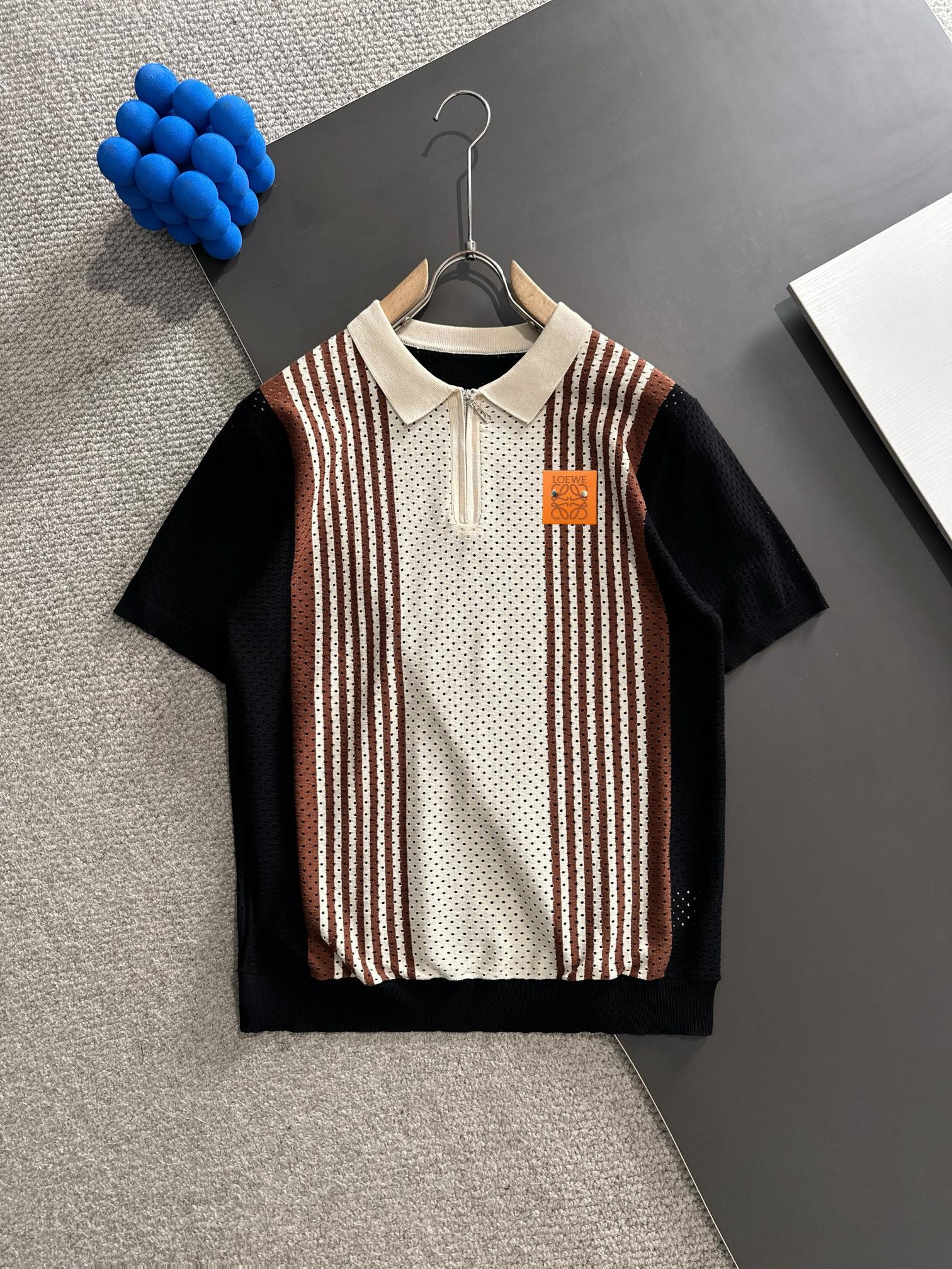 🅿️165 Envío al día siguiente, Loewe LOEWE camiseta de manga corta de punto con cuello vuelto y calado, nueva temporada…