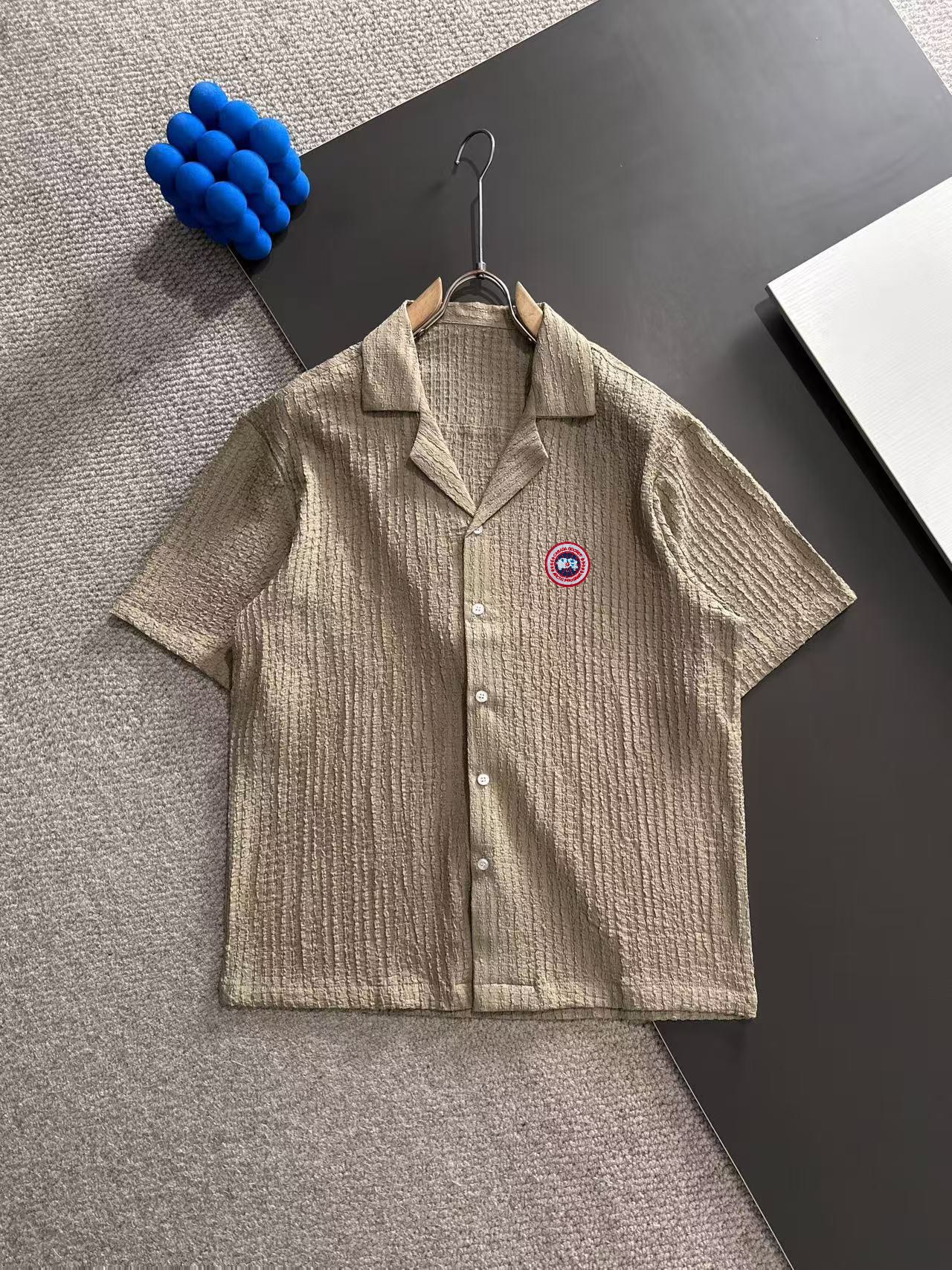 Envío al día siguiente Big Goose 2025 nuevo diseño camisa texturizada con cuello cubano de manga corta para hombre vera…