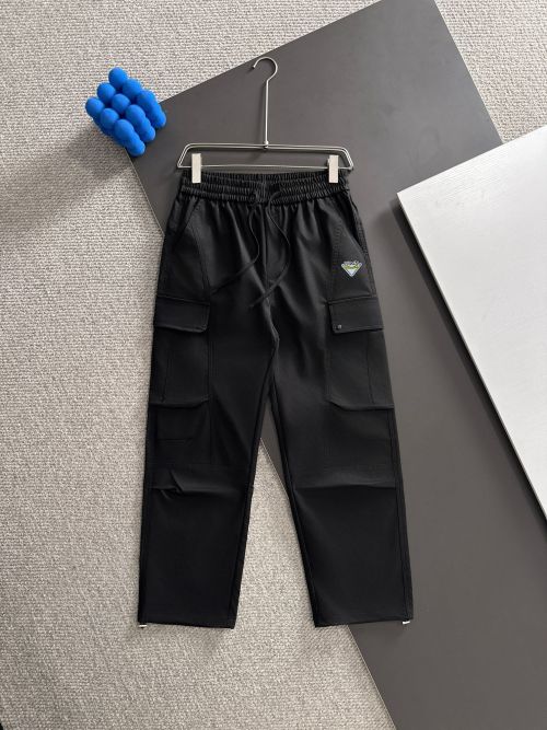 Men's Relaxed Fit Cargo Pants with Elastic Waistband and Drawstring - Black 1 Men's Relaxed Fit Cargo Pants with Elastic Waistband and Drawstring - Black