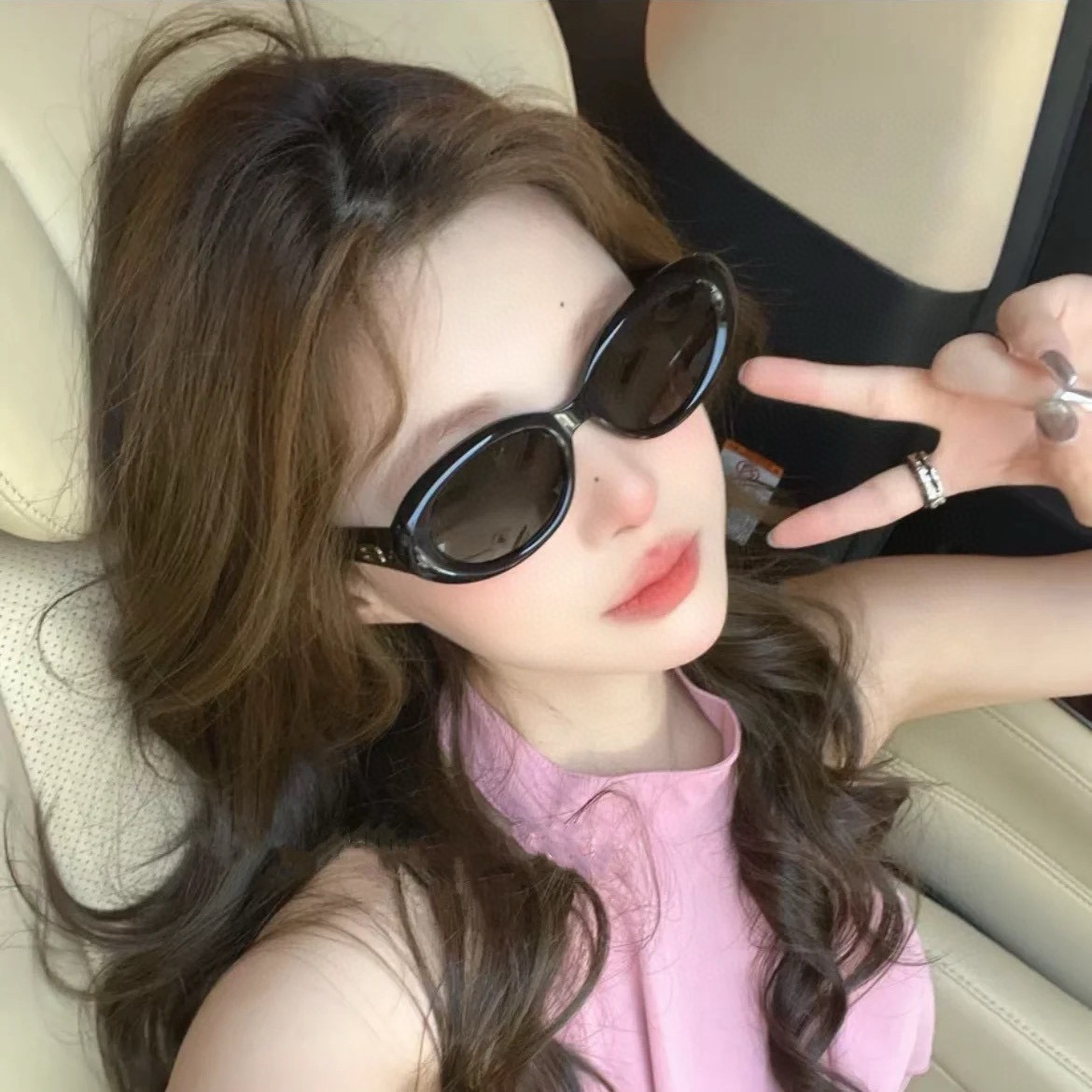 Korean Version High-End Sunglasses: Red-Black Square Narrow Frame for Summer Fashion