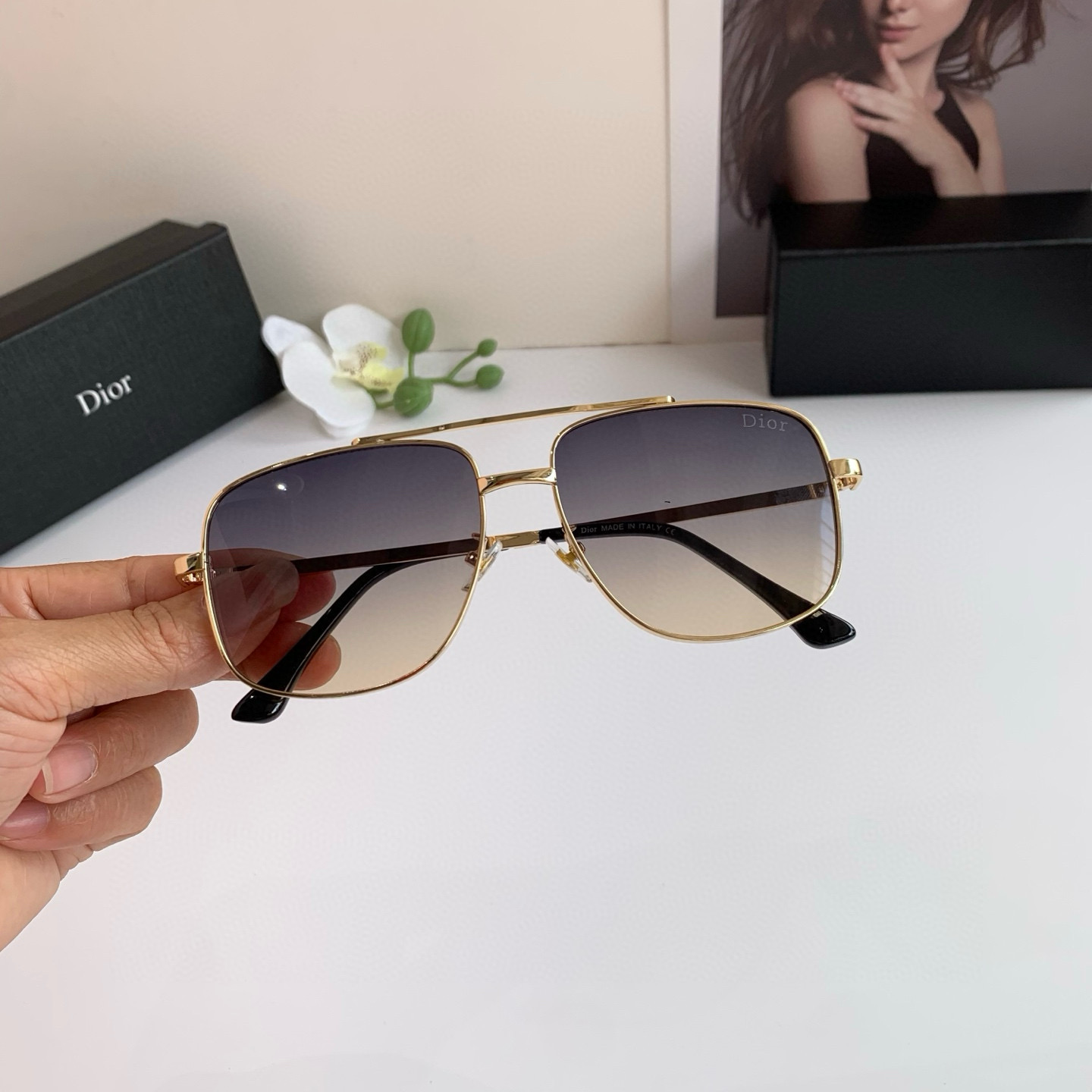 P280 Diordio, new fashion metal box sunglasses, male and female luminous sunglasses, Euro-American personal ins - 图片 3