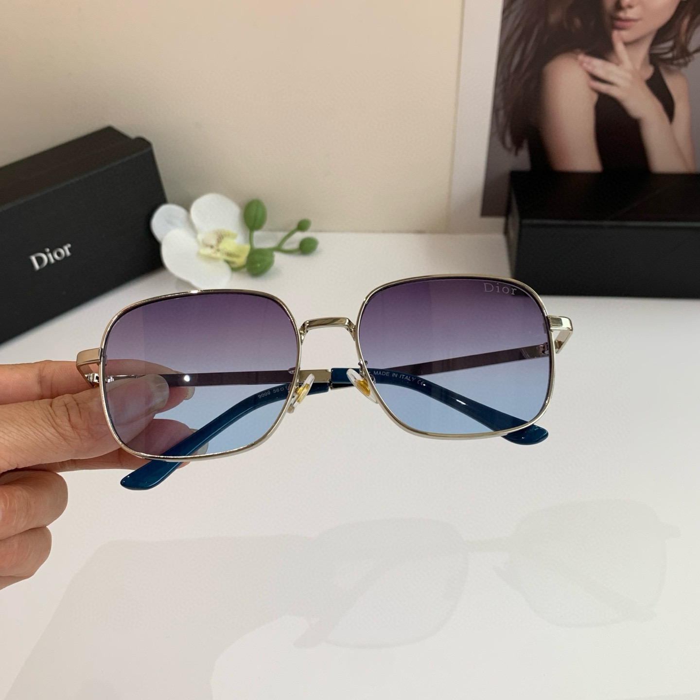 P280 Diordio, new fashion metal box sunglasses, male and female luminous sunglasses, Euro-American personal ins - 图片 3