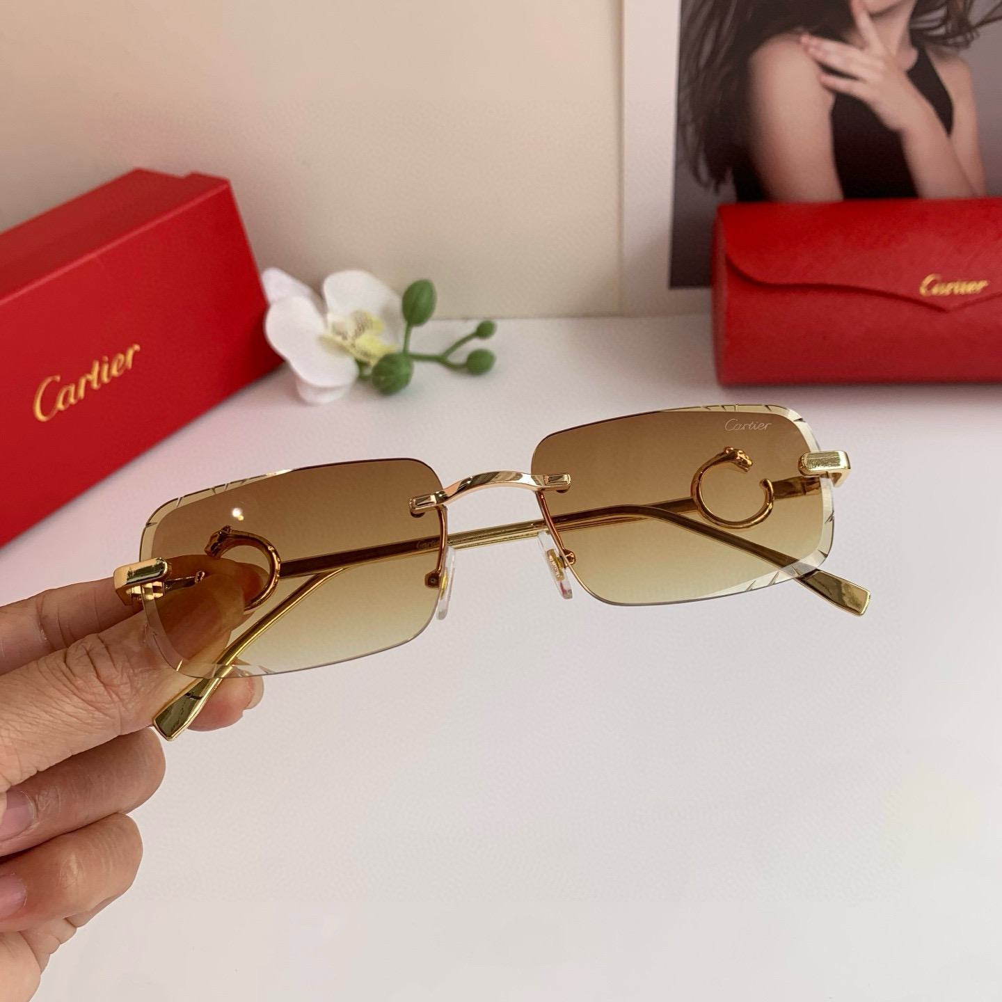 P280 Cartier’s new Cartier high-end box glasses, fashion-and-tide sunglasses driving outdoors - 图片 3