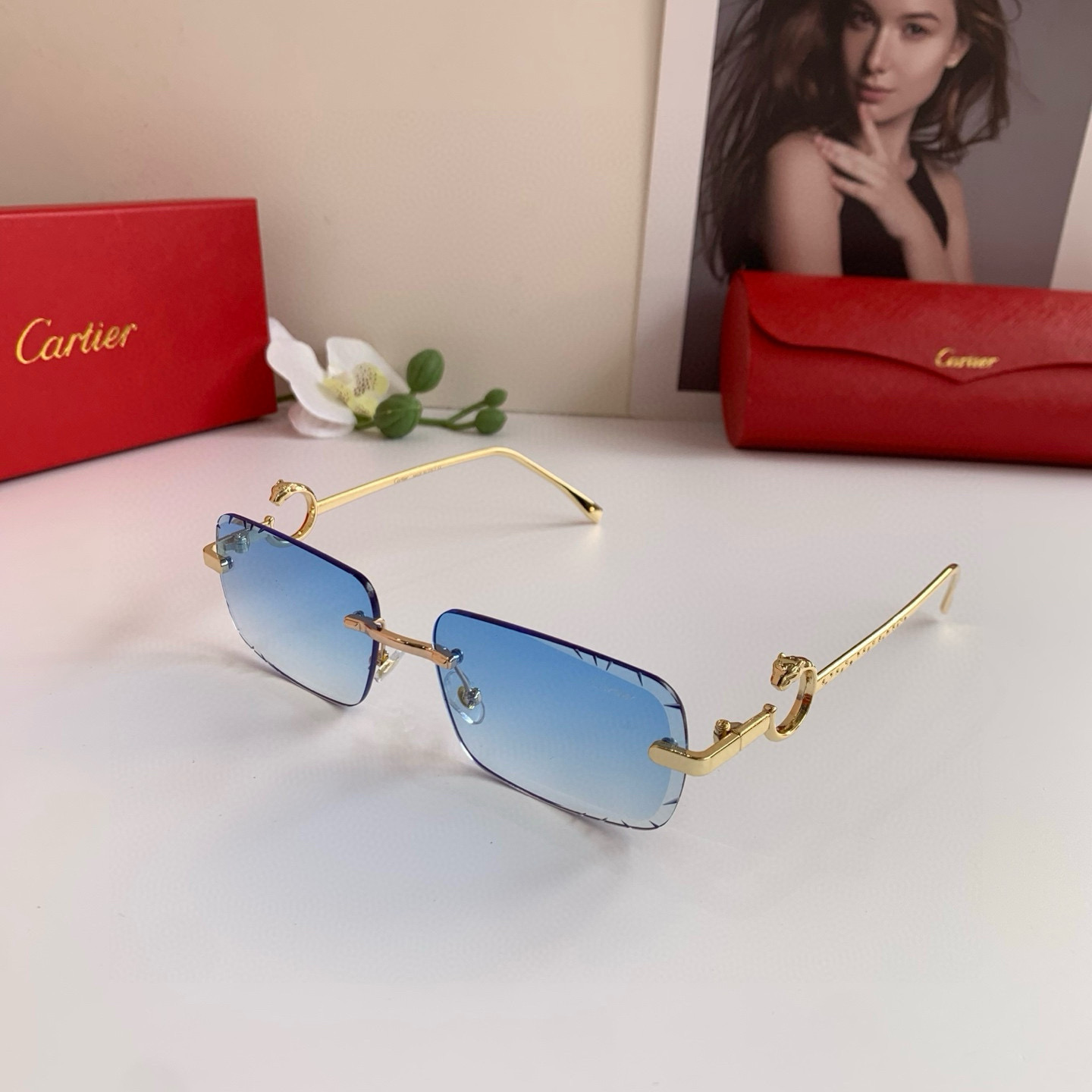 P280 Cartier’s new Cartier high-end box glasses, fashion-and-tide sunglasses driving outdoors - 图片 2