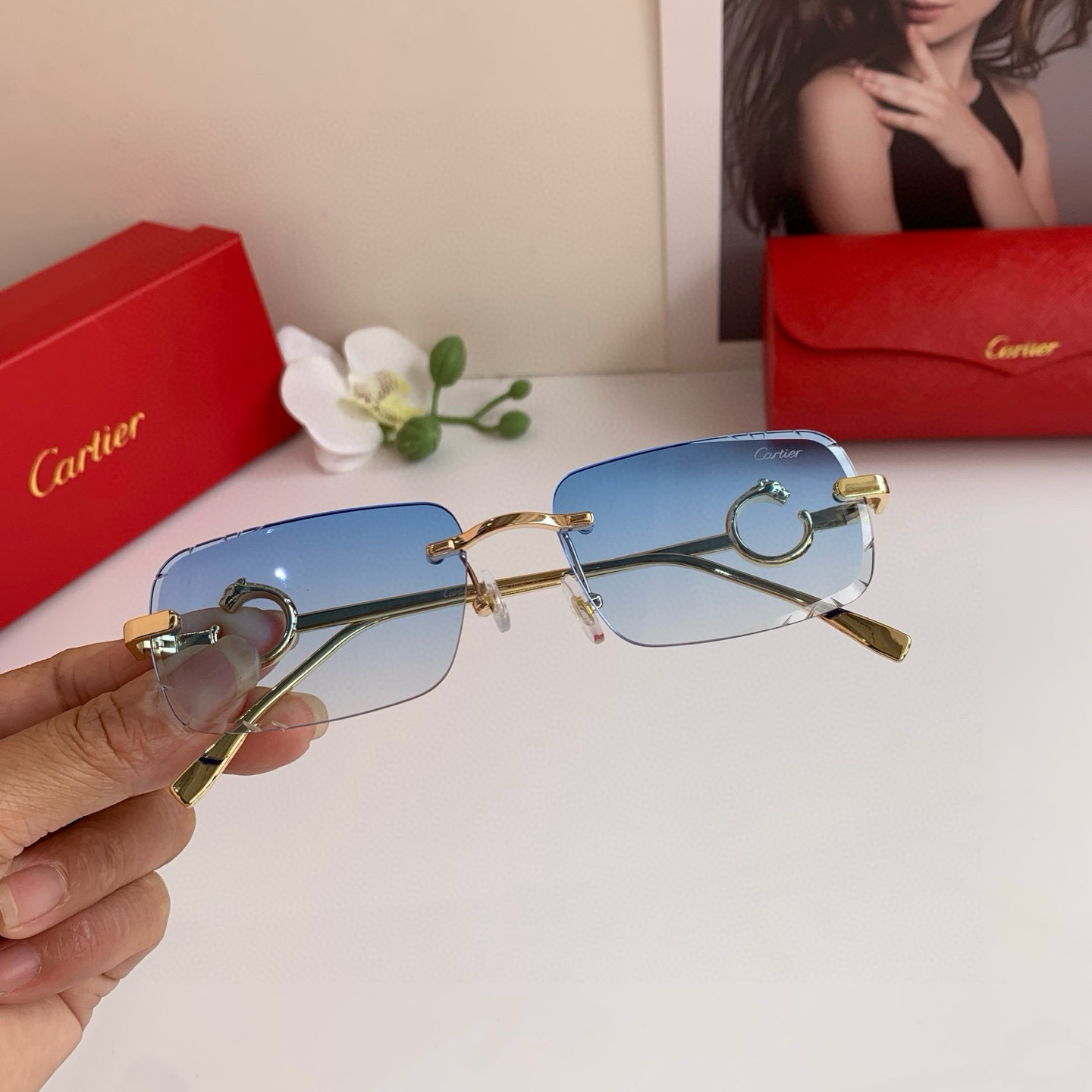 P280 Cartier’s new Cartier high-end box glasses, fashion-and-tide sunglasses driving outdoors - 图片 3