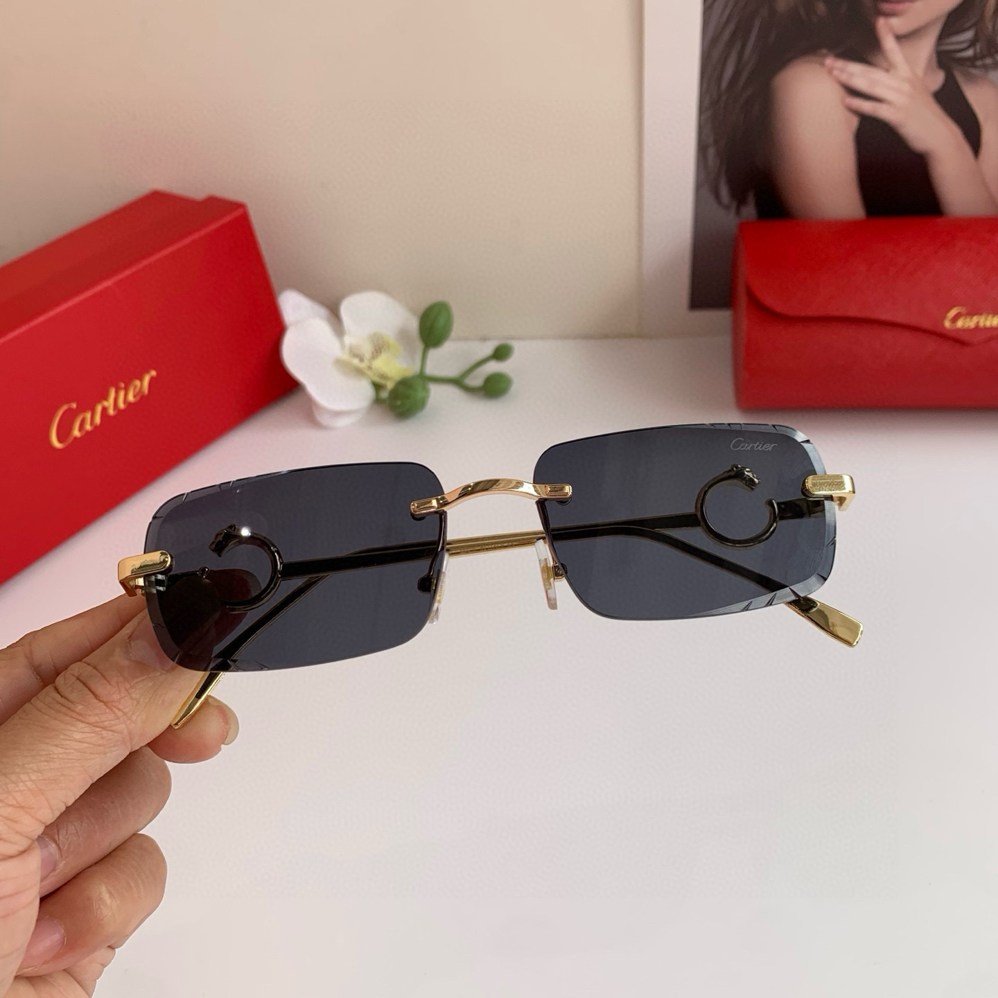 P280 Cartier’s new Cartier high-end box glasses, fashion-and-tide sunglasses driving outdoors - 图片 3