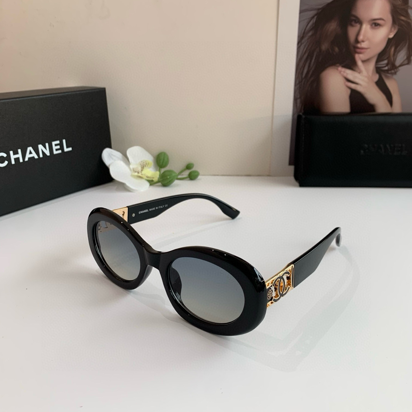 p245 Chanel, Chanel, select a circle frame sunglasses, fashionable French-style retrospect glasses - 图片 3