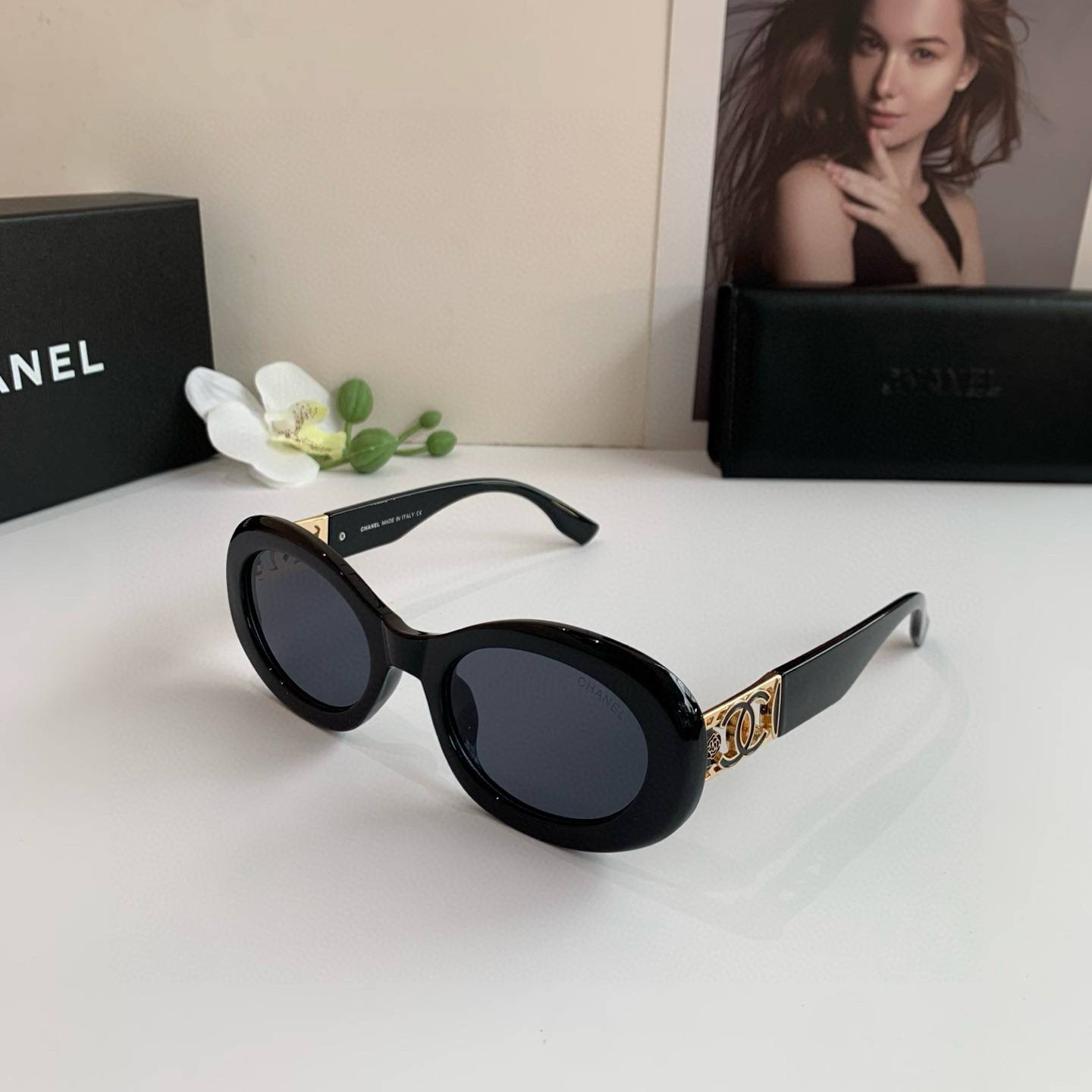 p245 Chanel, Chanel, select a circle frame sunglasses, fashionable French-style retrospect glasses - 图片 3