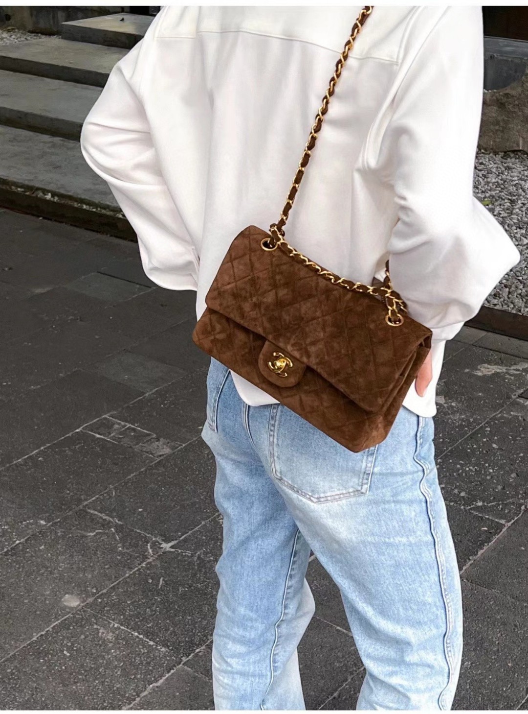 Highlights of delivery, finally waiting for the counter price of 5W7 middle-aged brown suede cf! Chanel's most classic CF rhombus frosted cashmer