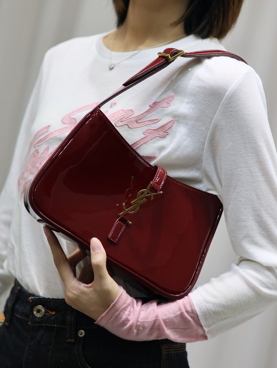 Saint Laurent ysl original leather maroon patent cowhide_
