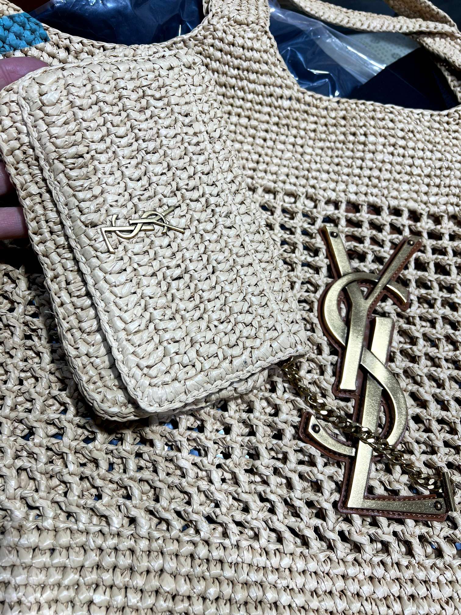 Saint Laurent New straw ysl tote bag 698651_Exquisite and light straw material with classic large logo