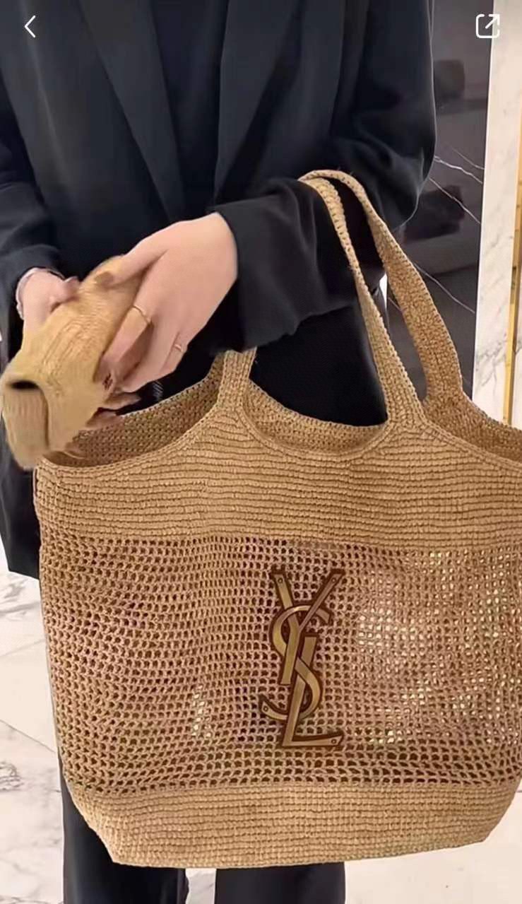 Saint Laurent New version inspection multi-layer straw ysl 698651 tote bag_exquisite and light straw material with classic large logo