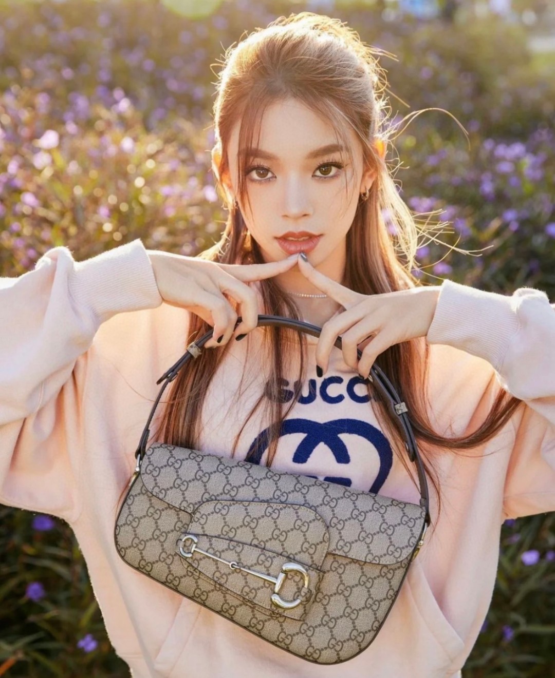 gucci Horsebit 1955 series small asymmetrical horsebit shoulder bag, beige/ebony GG with silver tone accessories, cotton and linen lining, should