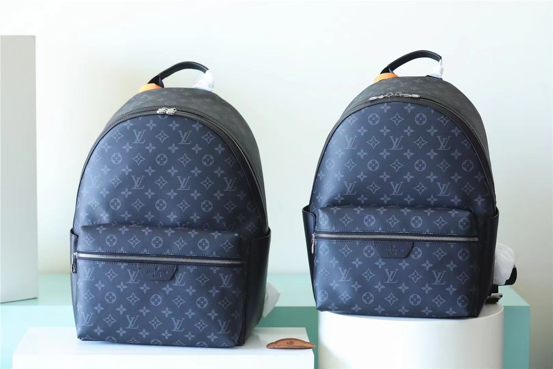 Louis Vuitton Lv black floral black leather side double pocket backpack