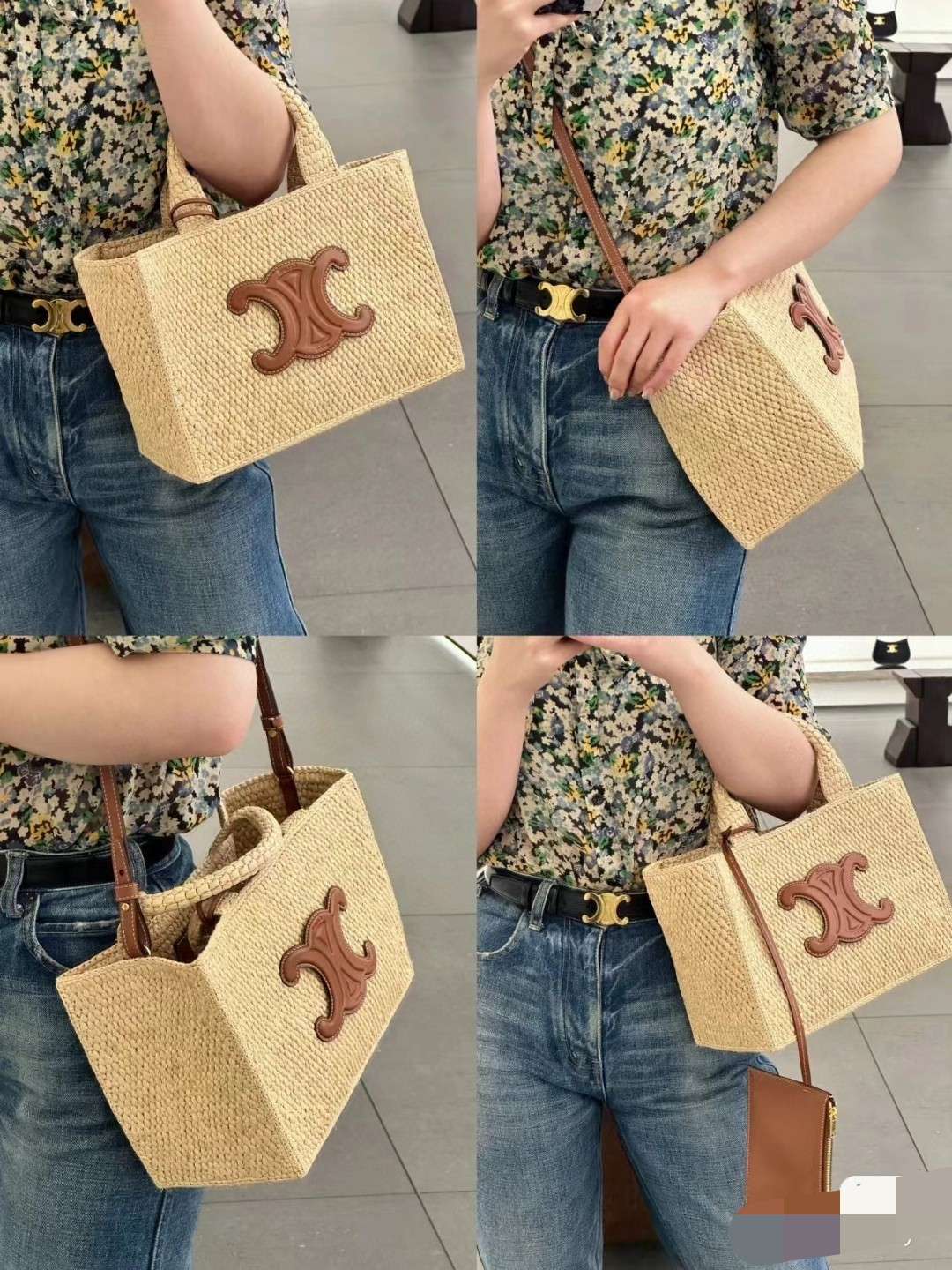 Celine handmade natural grass woven small tote