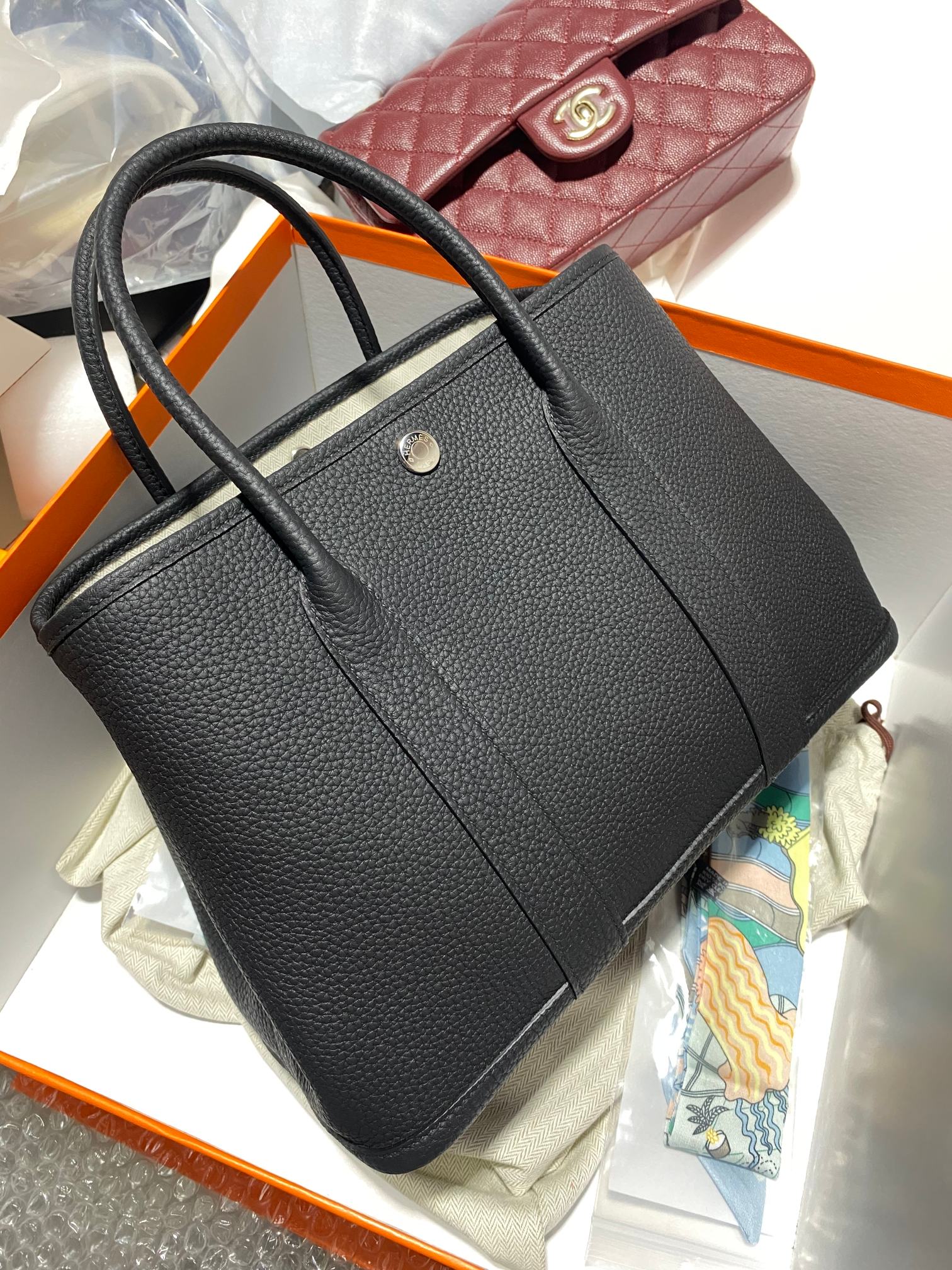 Hermès At the end of the year, I ordered Garden bag ck63, black, original Negonda bull leather with a stronger texture.