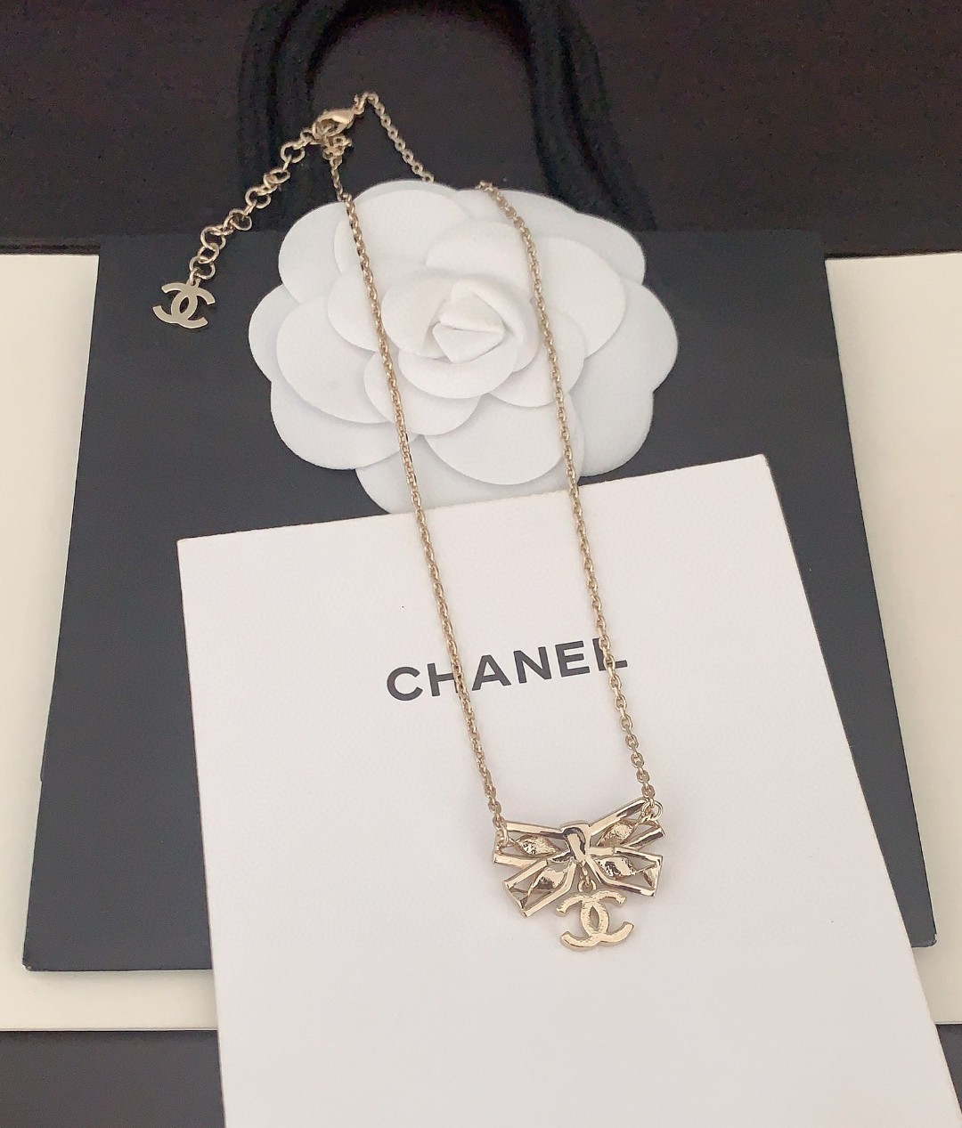 ch*nel 新款🆕蝴蝶结🎀项链 一致ZP黄铜材质 4