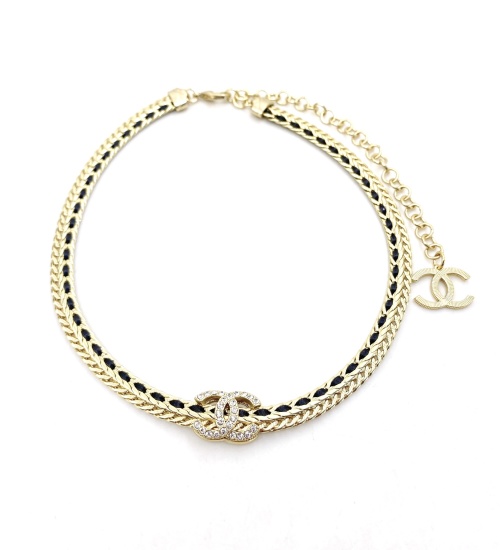 Chanel Black Leather Gold-Tone Metal Necklace Latest Collection 1 Chanel Black Leather Gold-Tone Metal Necklace Latest Collection